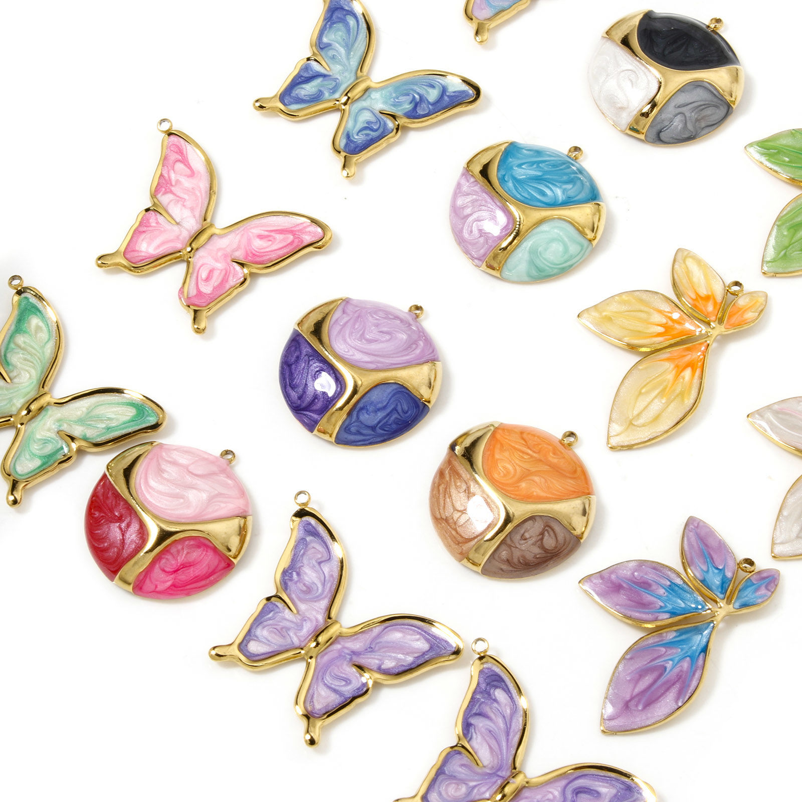 Image de 1 Pièce Pendentifs en 304 Acier Inoxydable Placage sous Vide Rétro Papillon Doré Multicolore Couleur du Dégradé Émail