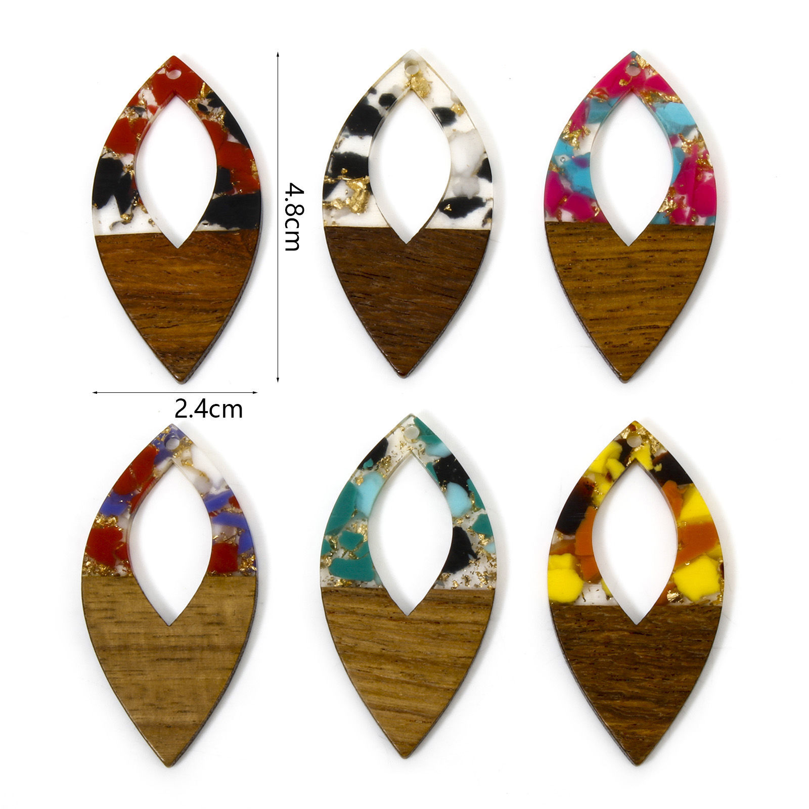 Immagine di 2 Pz Legno & Resina Resina Effetto Legno Ciondoli Pendenti Multicolore Olive Chips di Ghiaia 4.8cm x 2.4cm