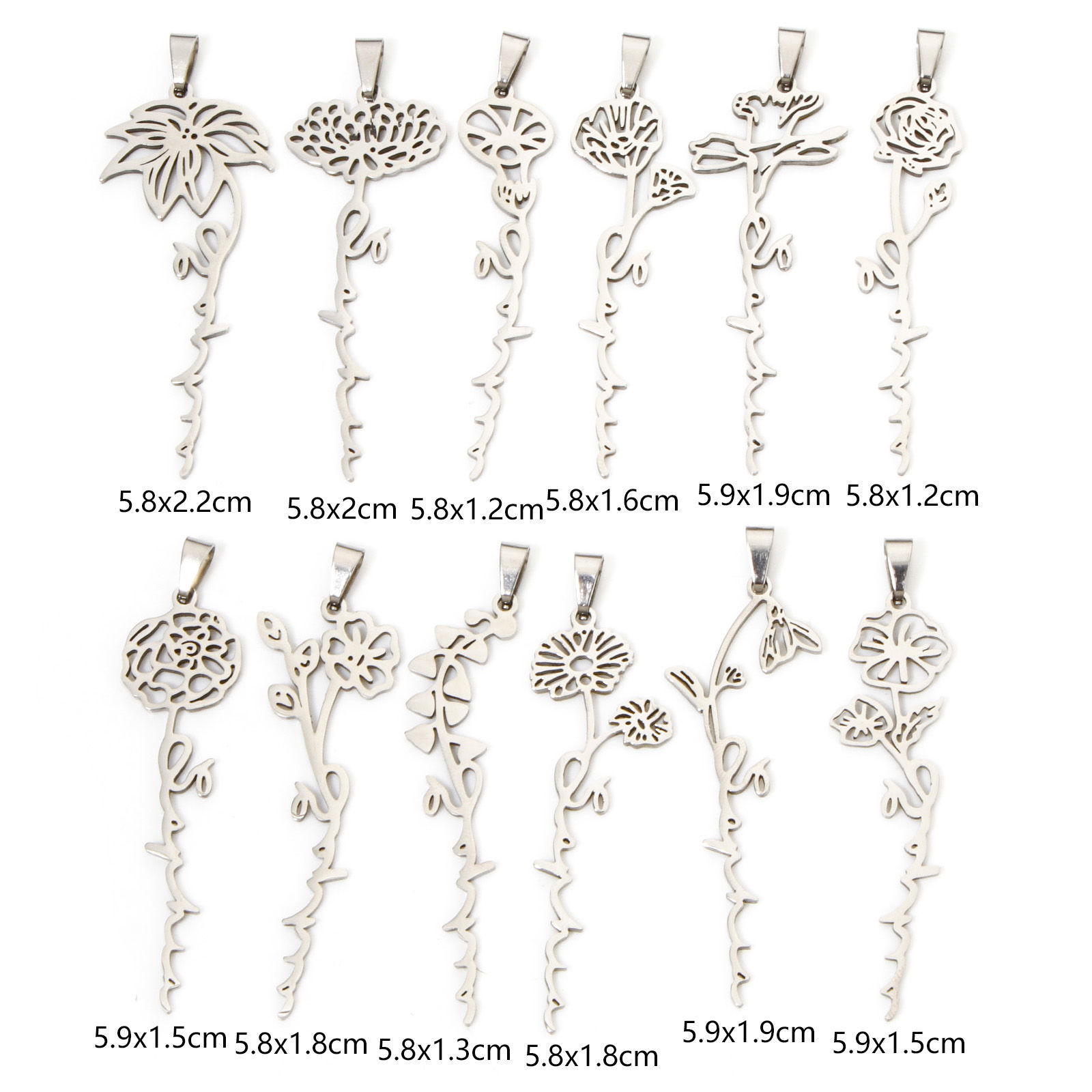 Picture of Eco-friendly 201 Stainless Steel Birth Month Flower Pendants Silver Tone Hollow