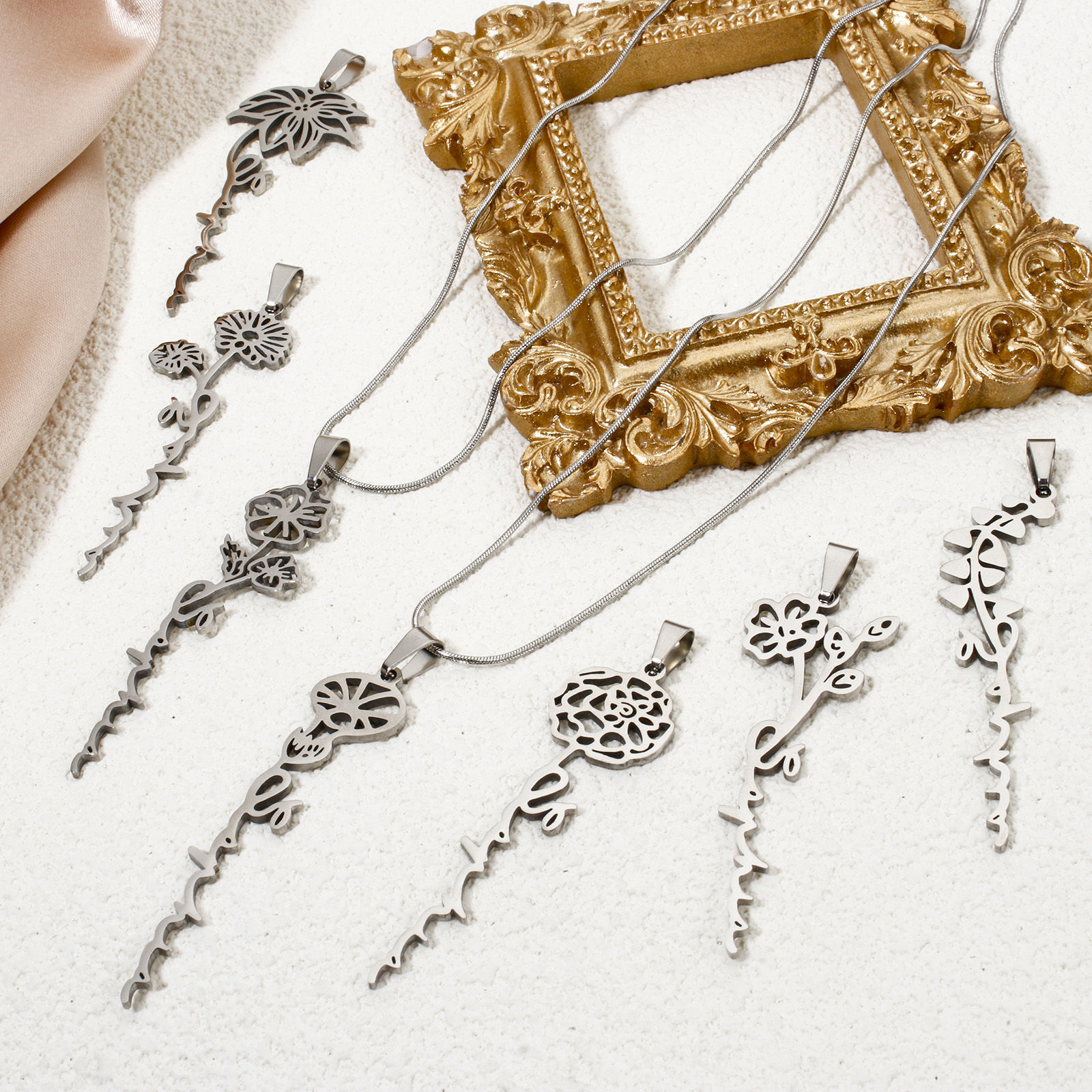 Picture of Eco-friendly 201 Stainless Steel Birth Month Flower Pendants Silver Tone Hollow