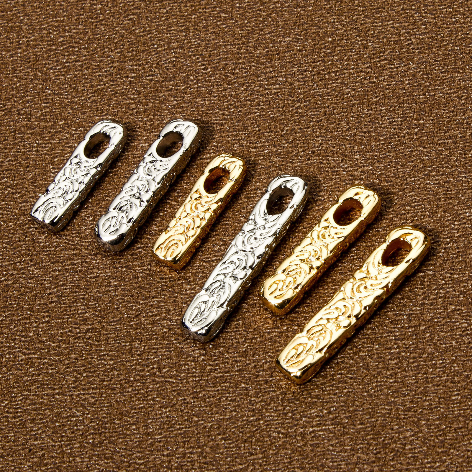 Immagine di 2 Pz Ecologico Ottone Ciondoli Rettangolo Vero Oro Placcato Struttura