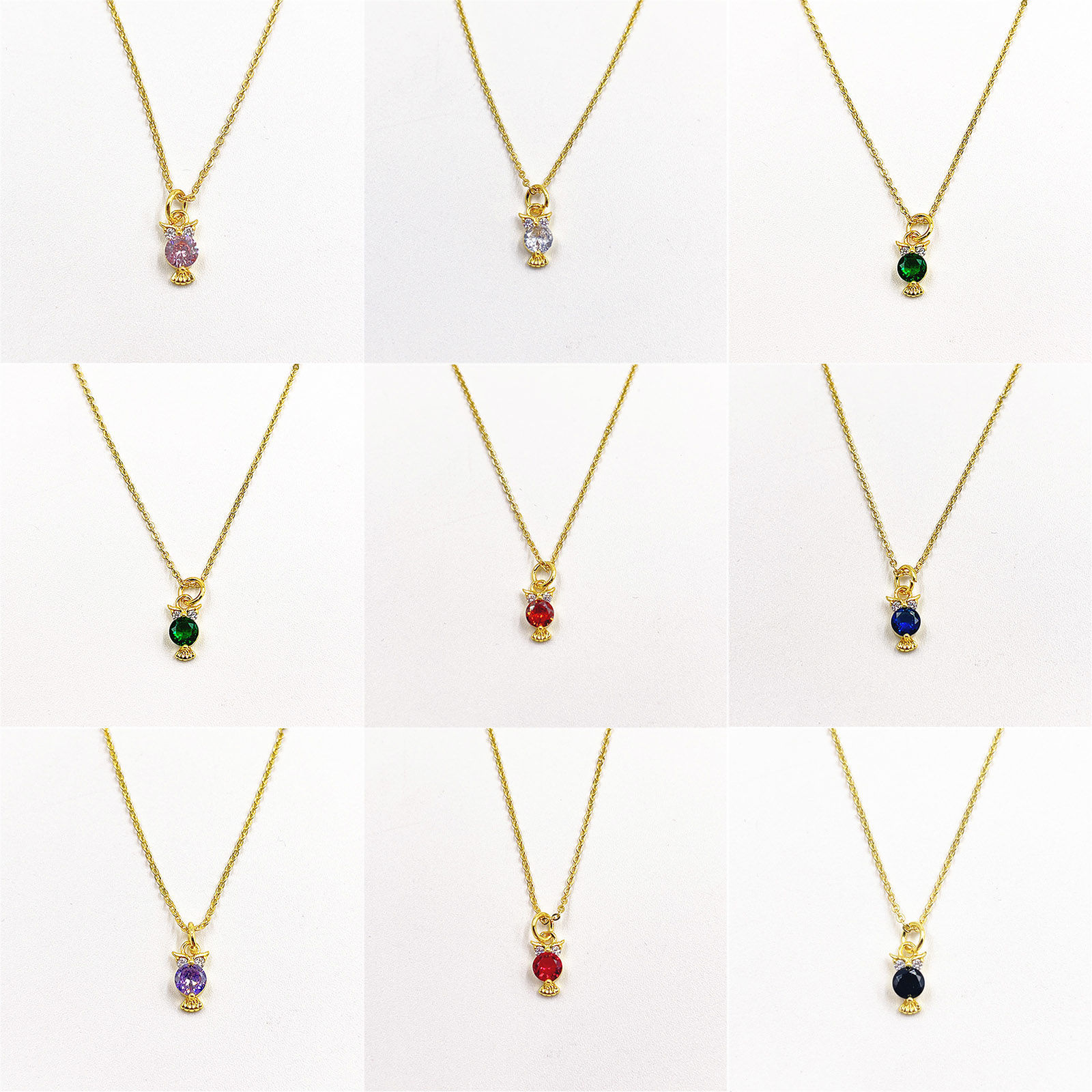 Picture of Eco-friendly Exquisite Birthstone 18K Gold Plated Multicolor Brass & Cubic Zirconia Link Cable Chain Owl Animal Micro Pave Pendant Necklace For Women Party