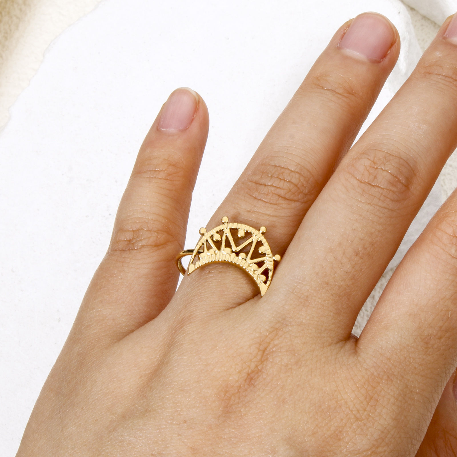 Picture of Vacuum Plating 304 Stainless Steel Open Adjustable Rings 18K Gold Plated Sun 17.7mm(US Size 7.5)