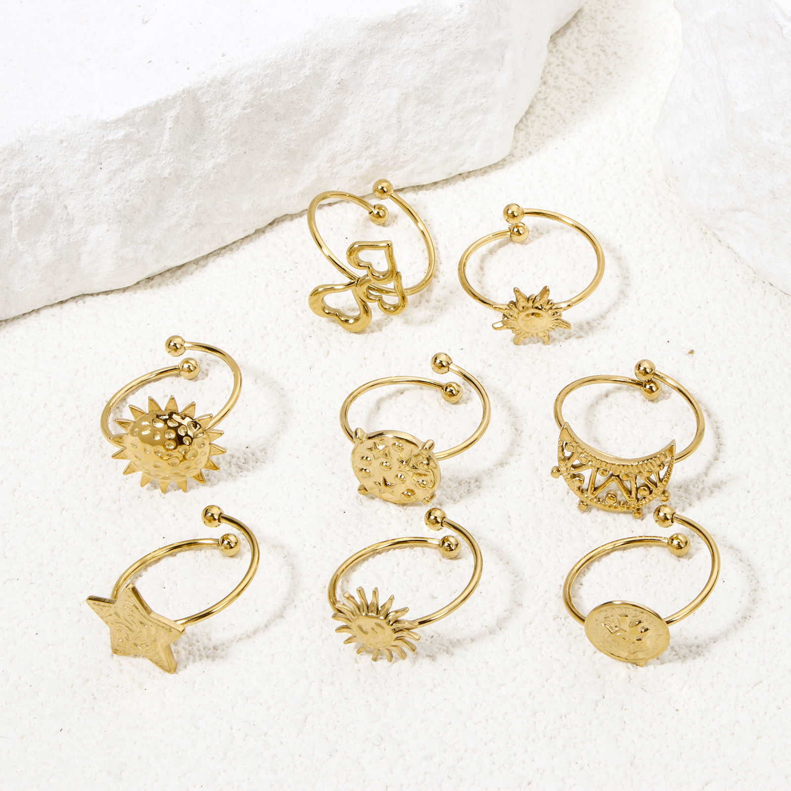 Picture of Vacuum Plating 304 Stainless Steel Open Adjustable Rings 18K Gold Plated Sun 17.7mm(US Size 7.5)