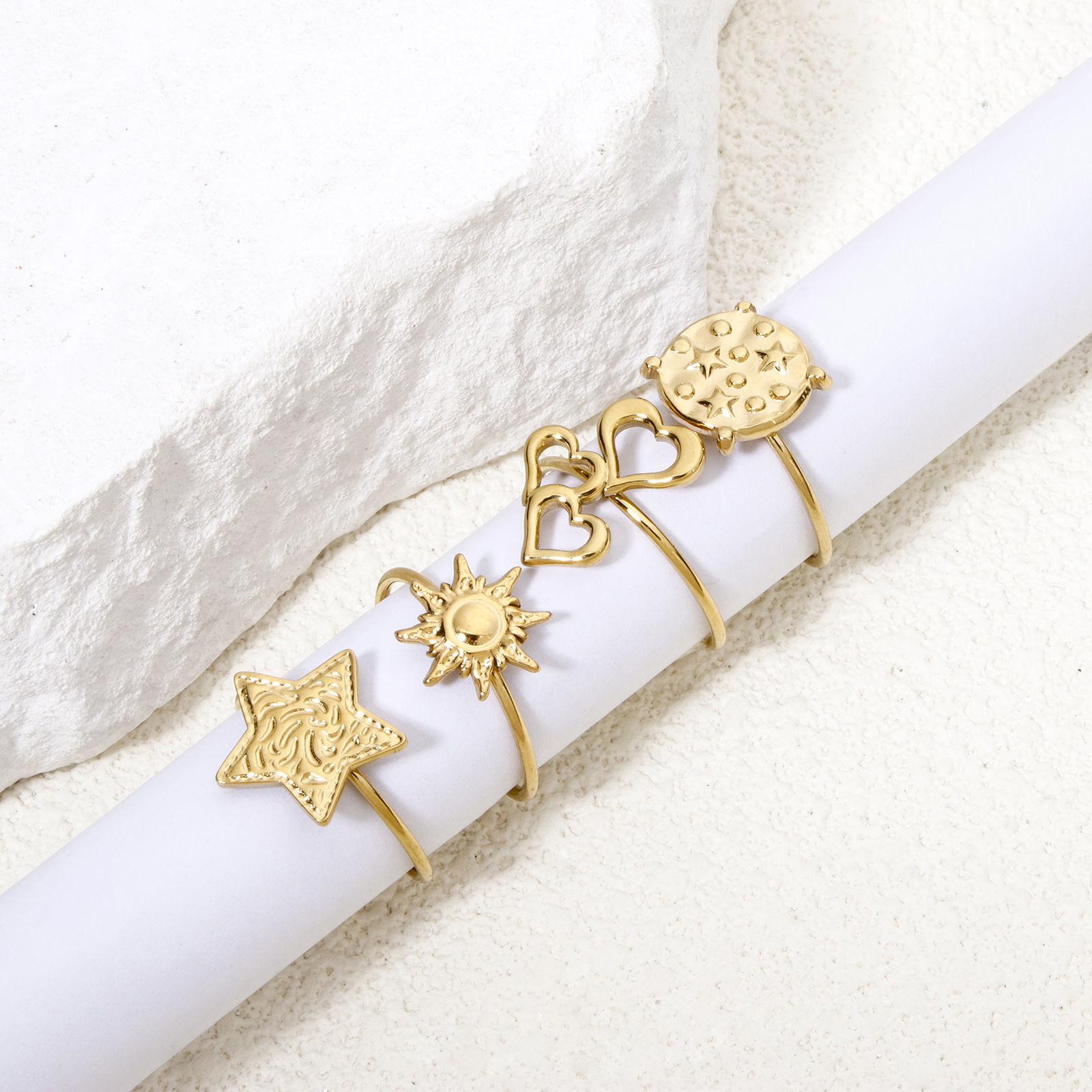 Picture of Vacuum Plating 304 Stainless Steel Open Adjustable Rings 18K Gold Plated Sun 17.7mm(US Size 7.5)