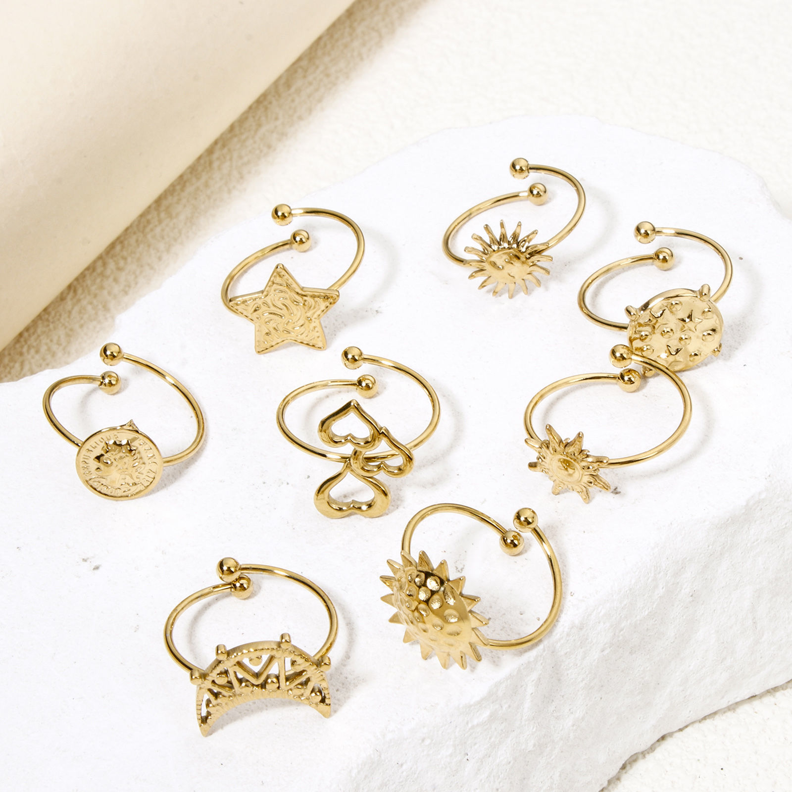 Picture of Vacuum Plating 304 Stainless Steel Open Adjustable Rings 18K Gold Plated Sun 17.7mm(US Size 7.5)