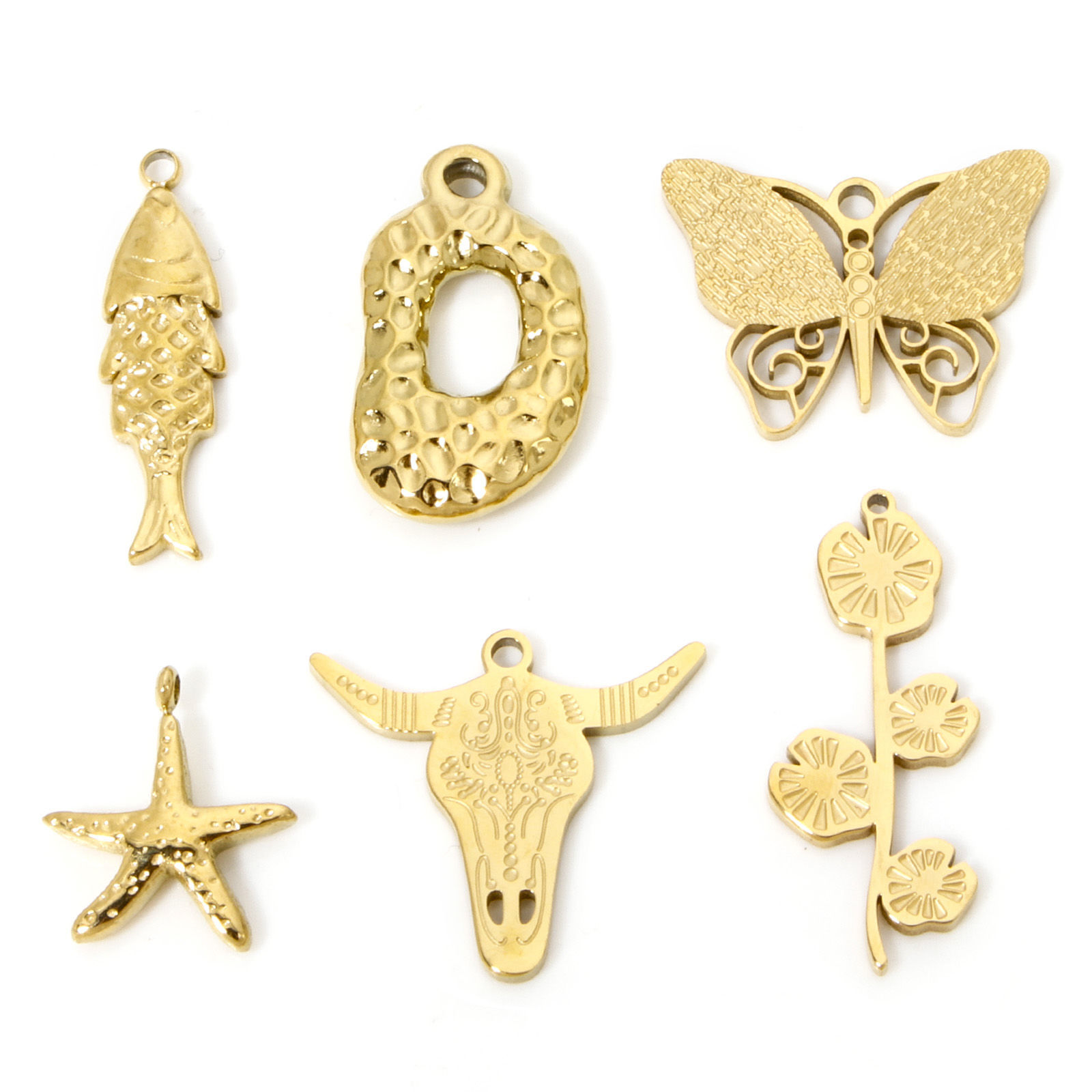 Picture of Vacuum Plating 304 Stainless Steel West Cowboy Charms Gold Plated Bull Head/ Cow Head Carved Pattern