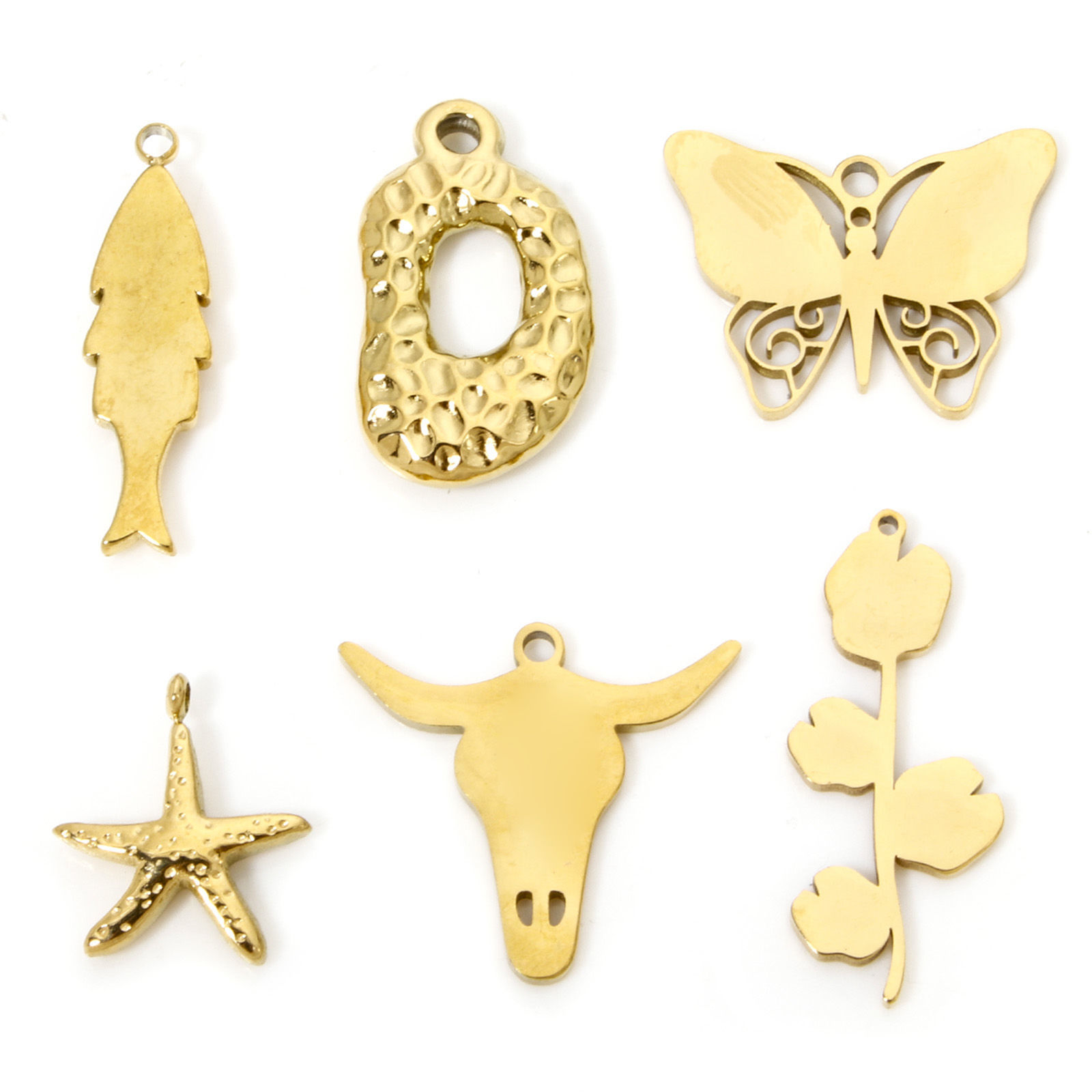 Picture of Vacuum Plating 304 Stainless Steel West Cowboy Charms Gold Plated Bull Head/ Cow Head Carved Pattern