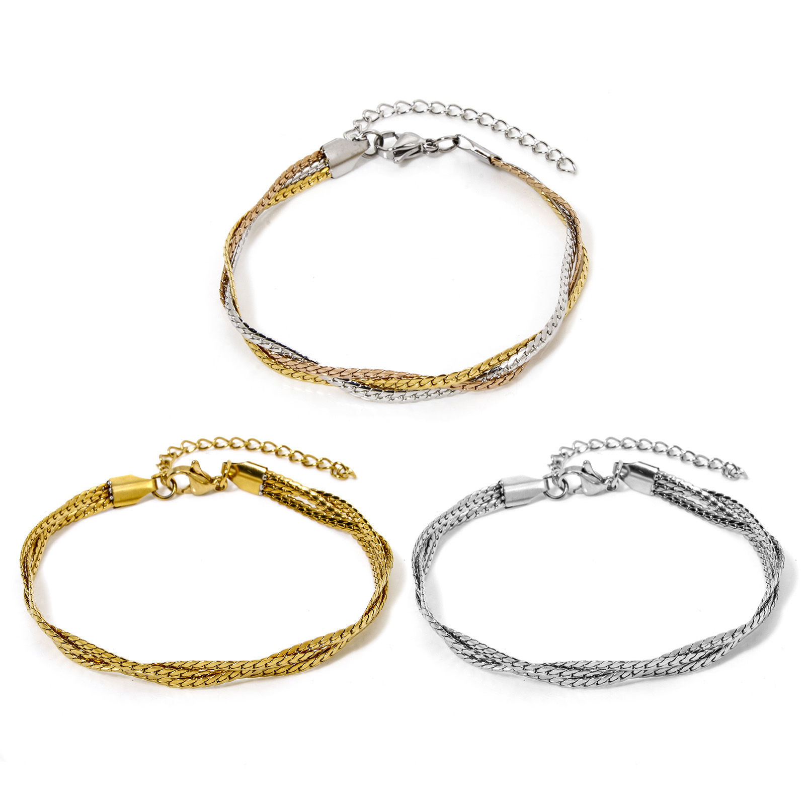 Bild von 1 Strang 304 Edelstahl Geflochtene Schlangenkette weben Armband 18cm lang