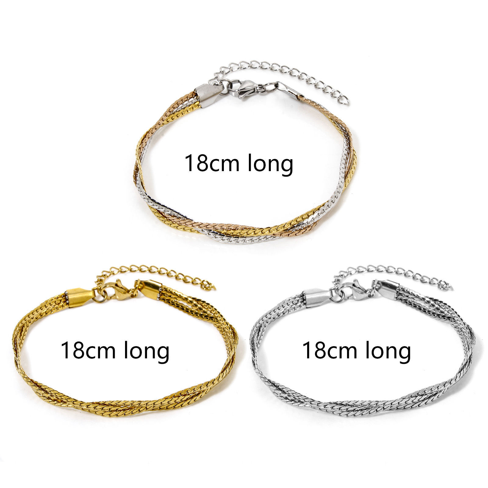 Bild von 1 Strang 304 Edelstahl Geflochtene Schlangenkette weben Armband 18cm lang