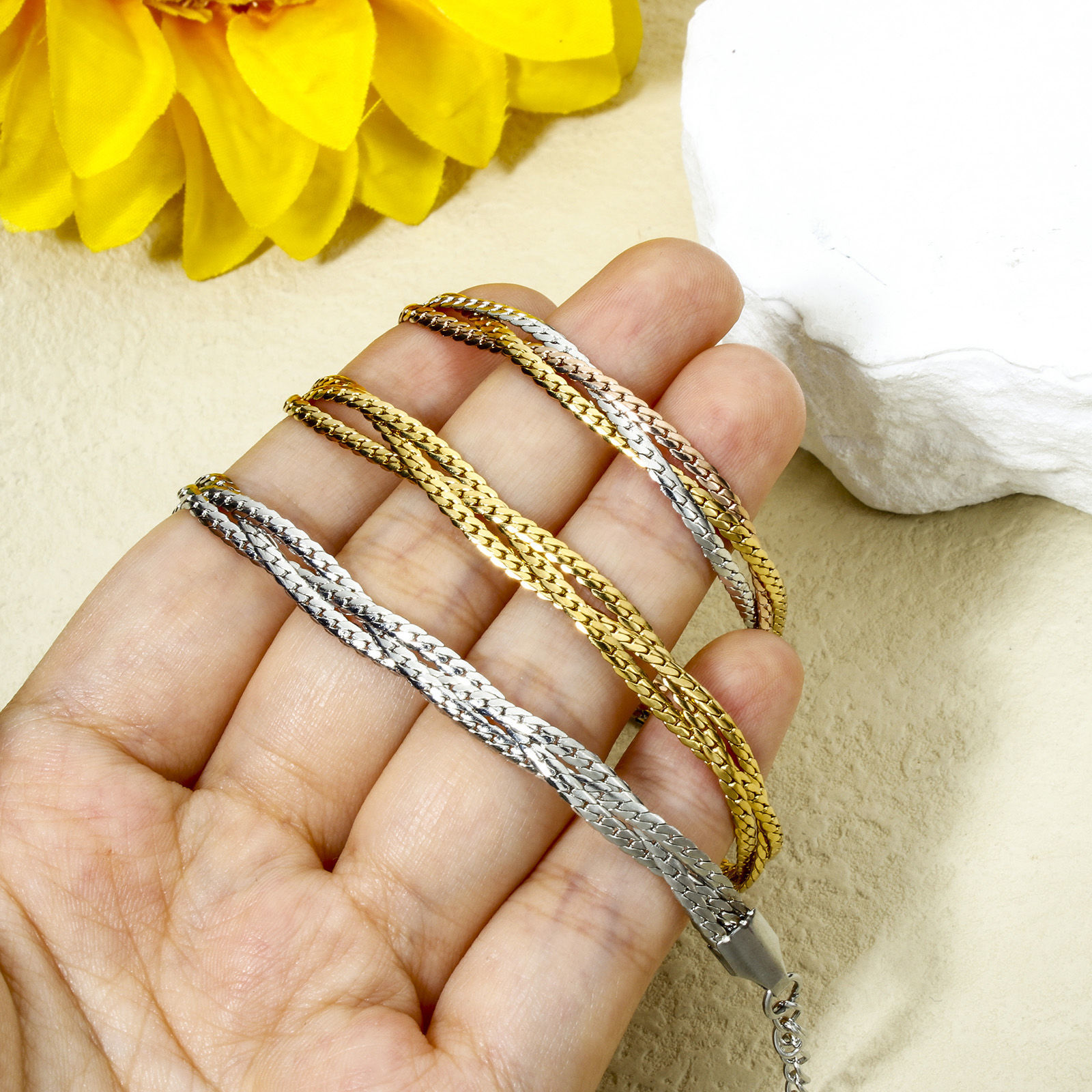 Bild von 1 Strang 304 Edelstahl Geflochtene Schlangenkette weben Armband 18cm lang