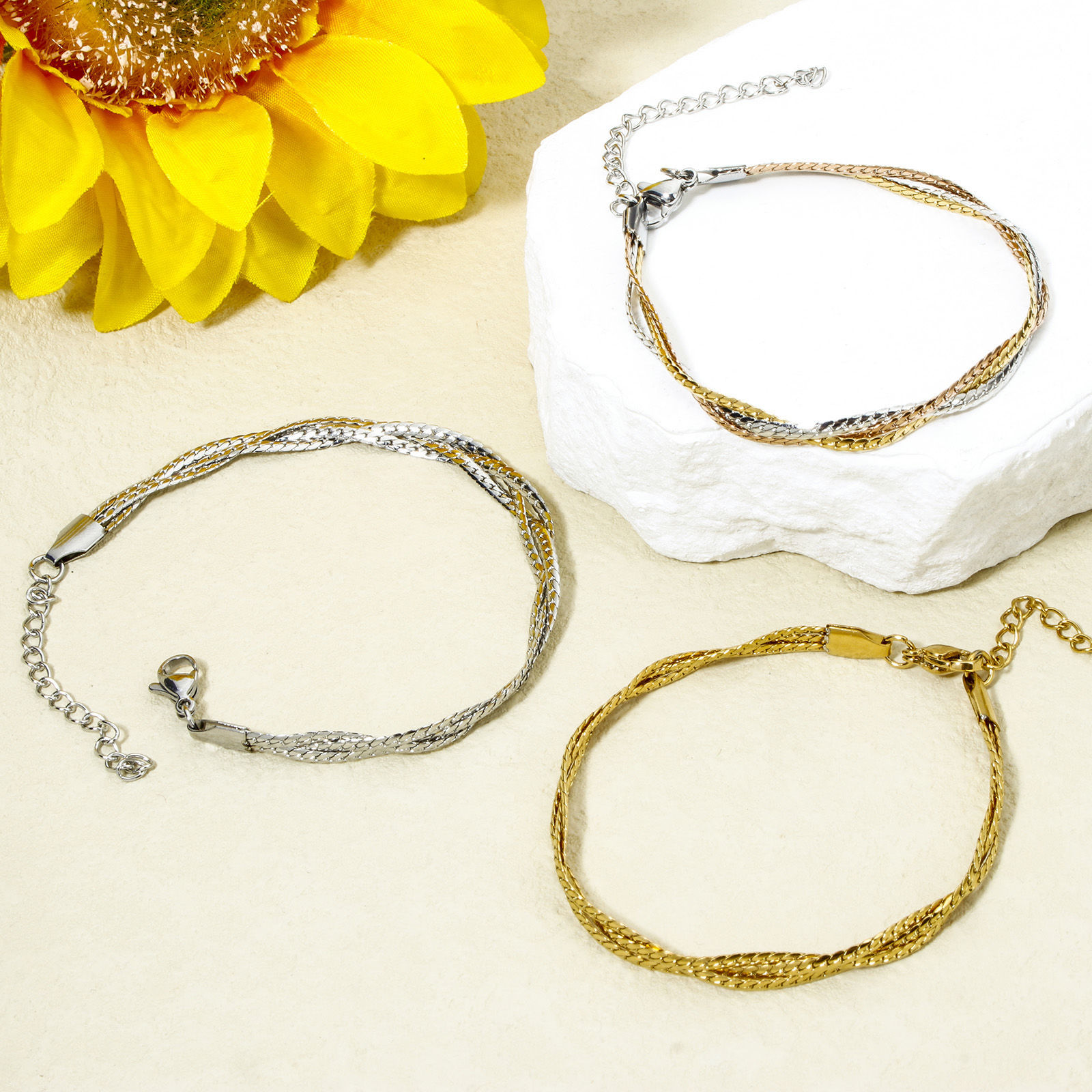 Bild von 1 Strang 304 Edelstahl Geflochtene Schlangenkette weben Armband 18cm lang