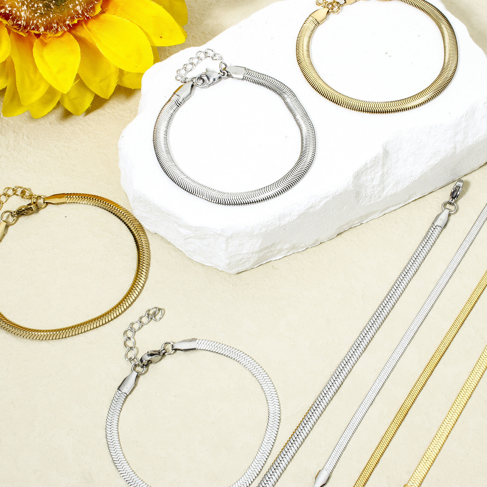 Bild von 1 Strang 304 Edelstahl Flache Schlangenkette Armband