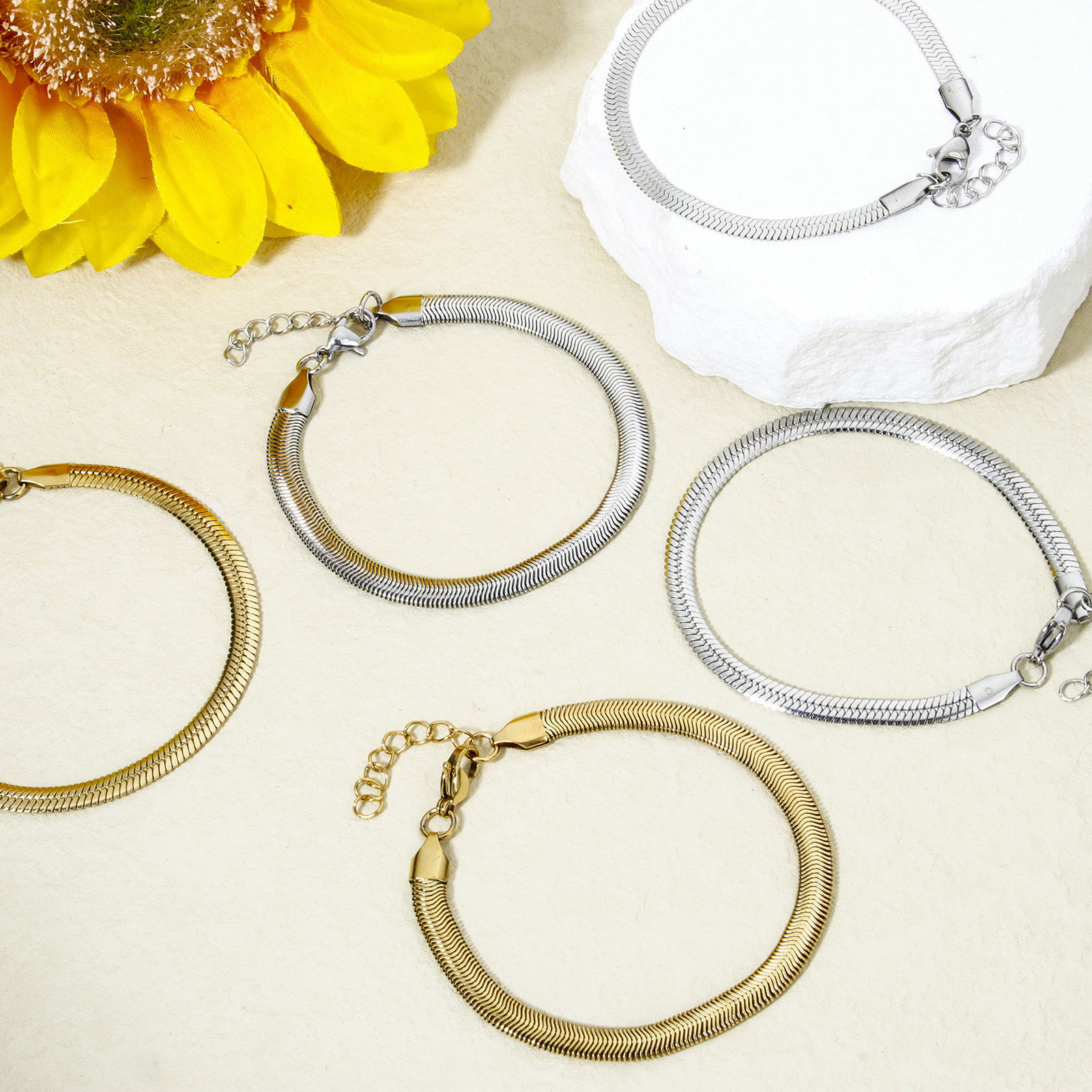 Bild von 1 Strang 304 Edelstahl Flache Schlangenkette Armband
