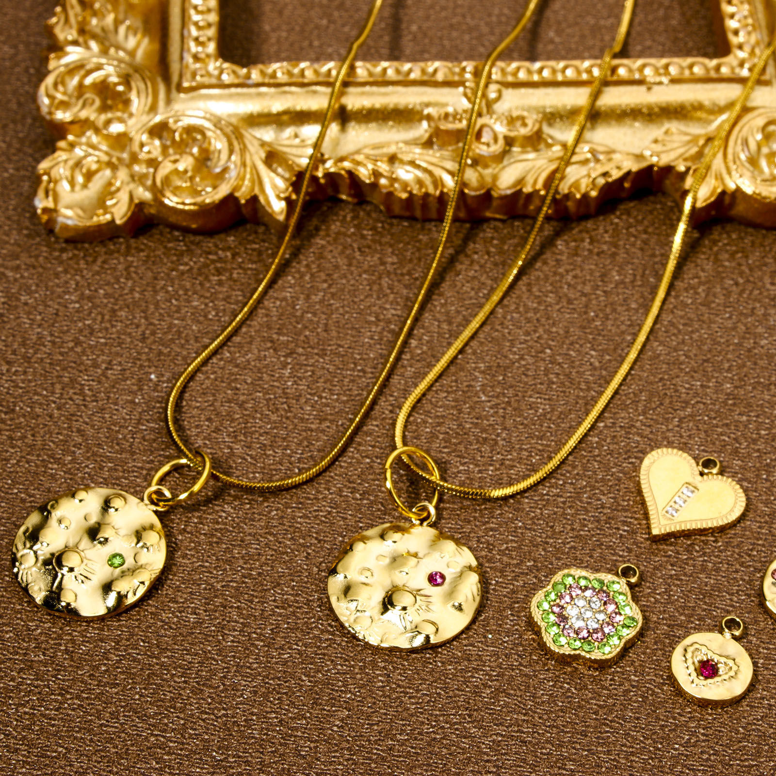Picture of Vacuum Plating 304 Stainless Steel Galaxy Charms Gold Plated Round Universe Planet Multicolor Rhinestone