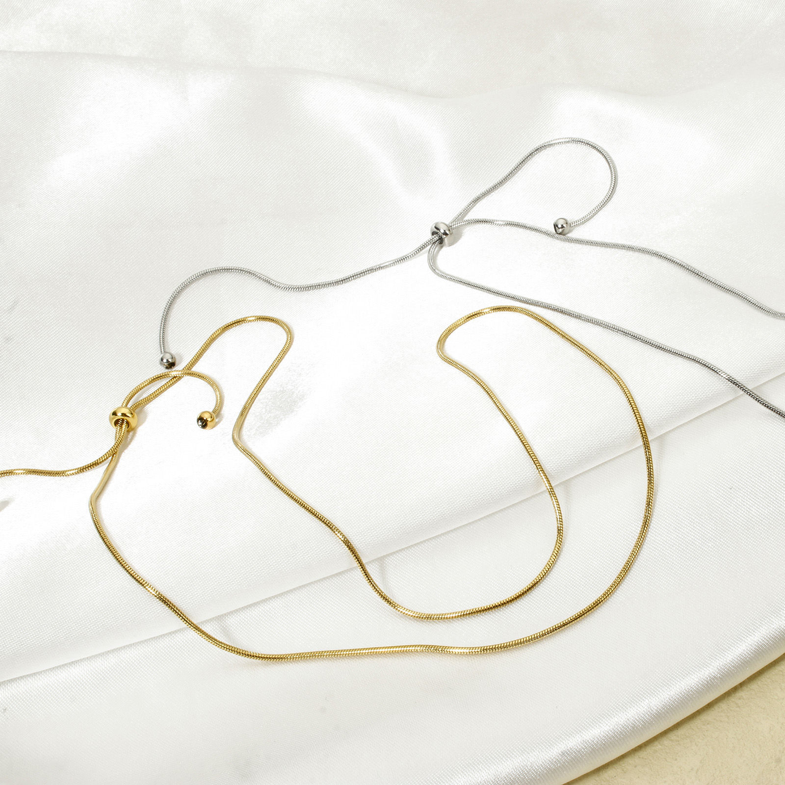 Bild von 1 Strang 304 Edelstahl Schlangenkette Kette Einstellbare Slider/ Slide Bolo Halskette Schiebe-Halskette 58cm lang