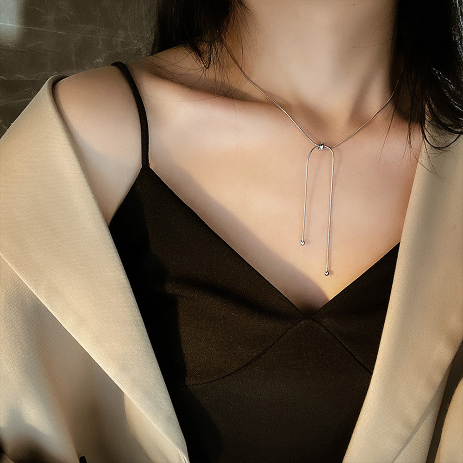 Bild von 1 Strang 304 Edelstahl Schlangenkette Kette Einstellbare Slider/ Slide Bolo Halskette Schiebe-Halskette 58cm lang