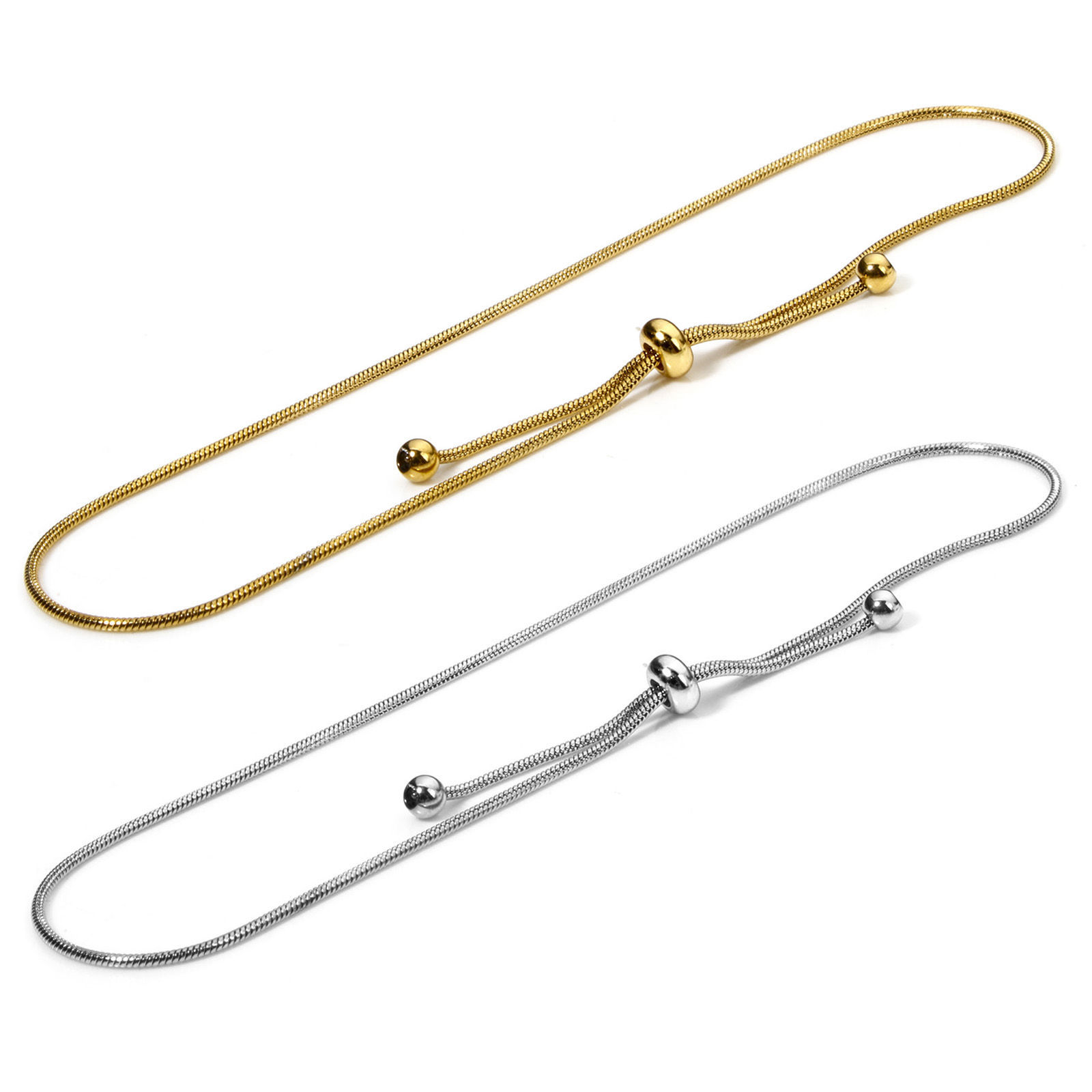 Bild von 1 Strang 304 Edelstahl Schlangenkette Kette Einstellbare Slider/ Slide Bolo Halskette Schiebe-Halskette 58cm lang