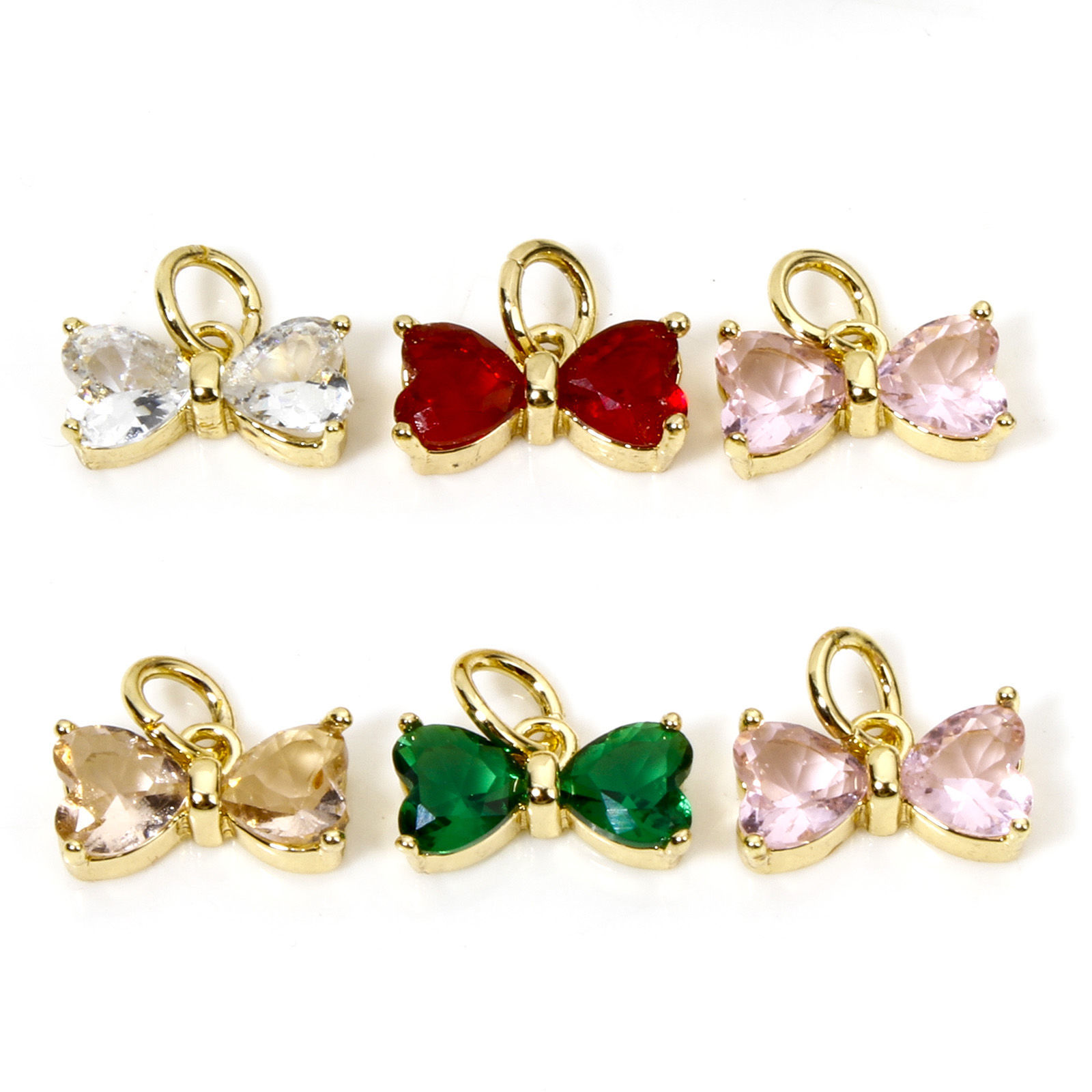 2 個 真鍮 & ガラス 服 チャーム リアルゴールドメッキ 多色 リボン 11mm x 10mm、 の画像