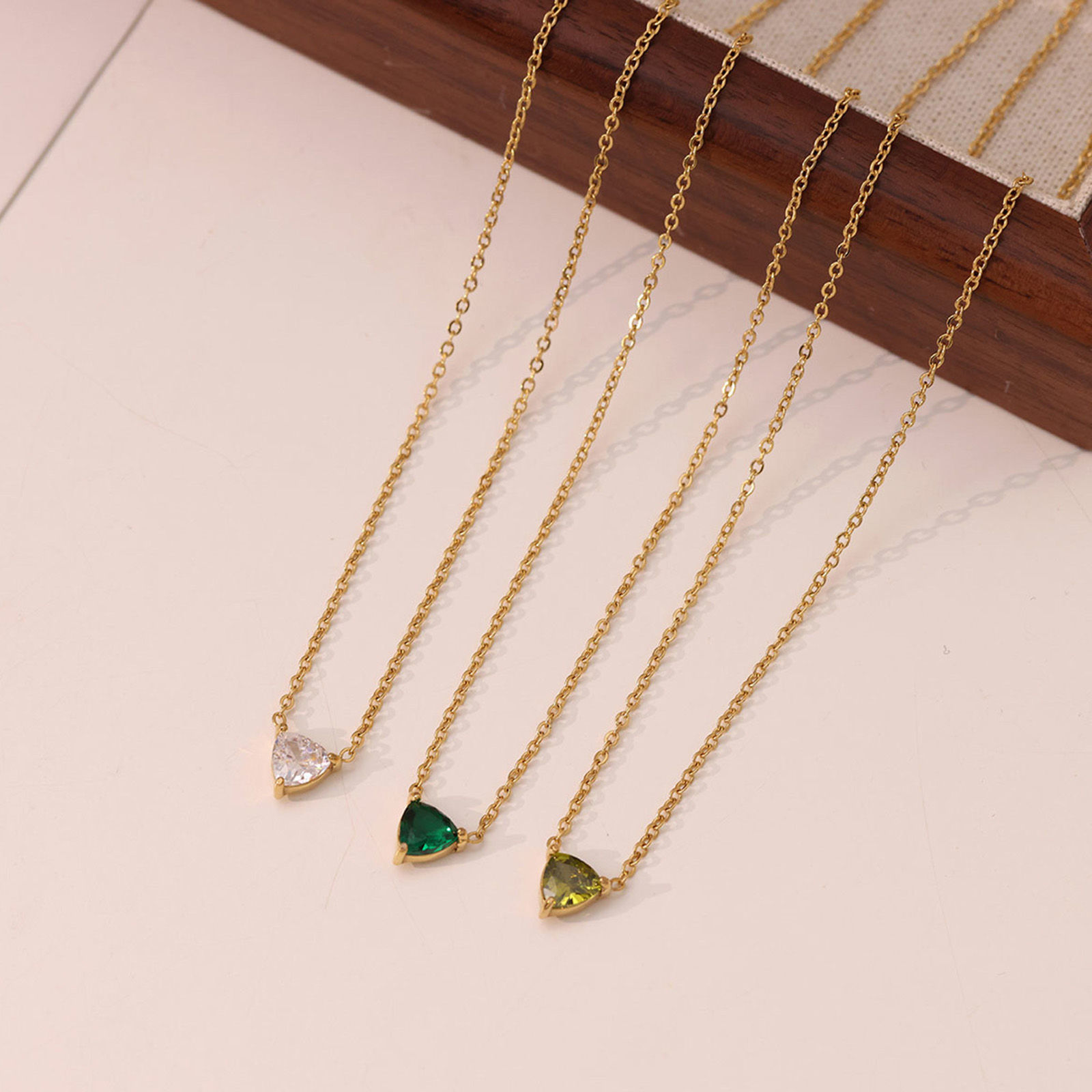 Picture of Eco-friendly Vacuum Plating Ins Style Exquisite Multicolor Multicolor 304 Stainless Steel & Rhinestone Link Cable Chain Triangle Pendant Necklace For Women Engagement