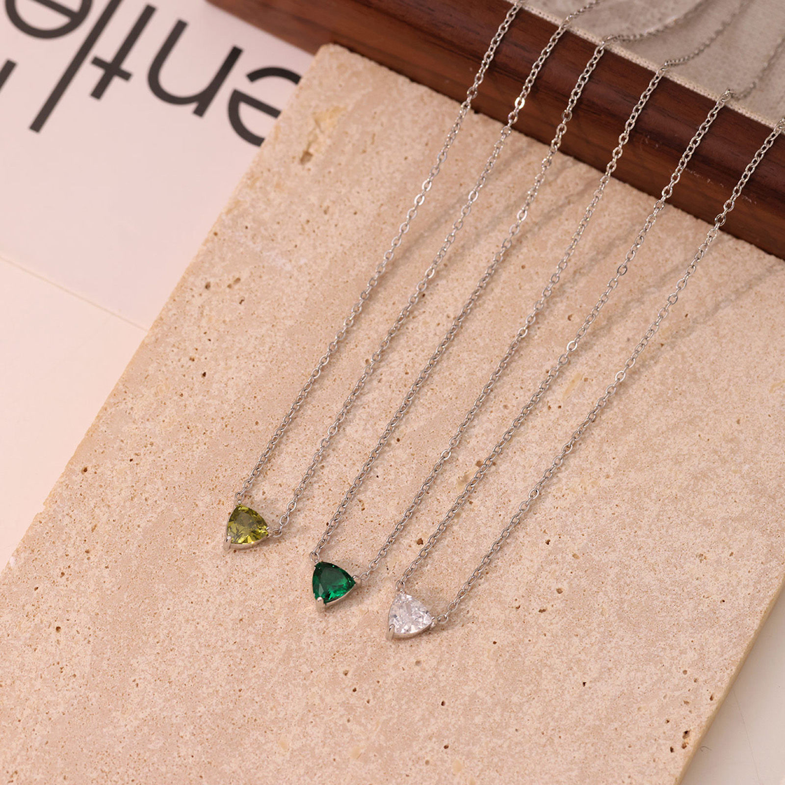 Picture of Eco-friendly Vacuum Plating Ins Style Exquisite Multicolor Multicolor 304 Stainless Steel & Rhinestone Link Cable Chain Triangle Pendant Necklace For Women Engagement
