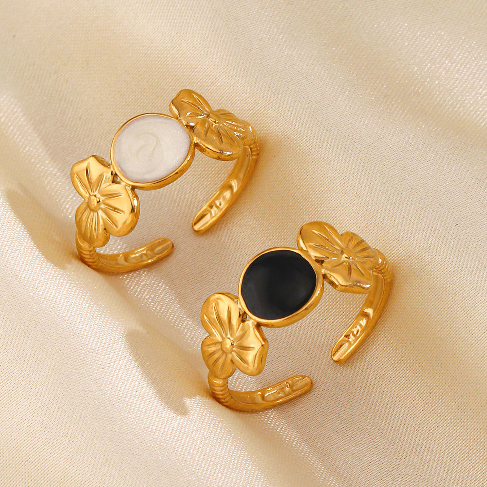 Picture of Vacuum Plating Stylish Hip-Hop 18K Gold Plated Multicolor 304 Stainless Steel Open Round Flower Enamel Rings For Women Party