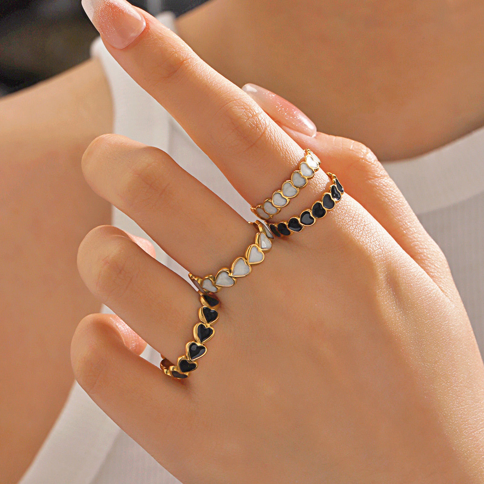Bild von 1 Stück Vakuumbeschichtung Stilvoll Ins Stil 18K Gold Plattiert Bunt 304 Edelstahl Offen Herz Emaille Ring Für Frauen Party