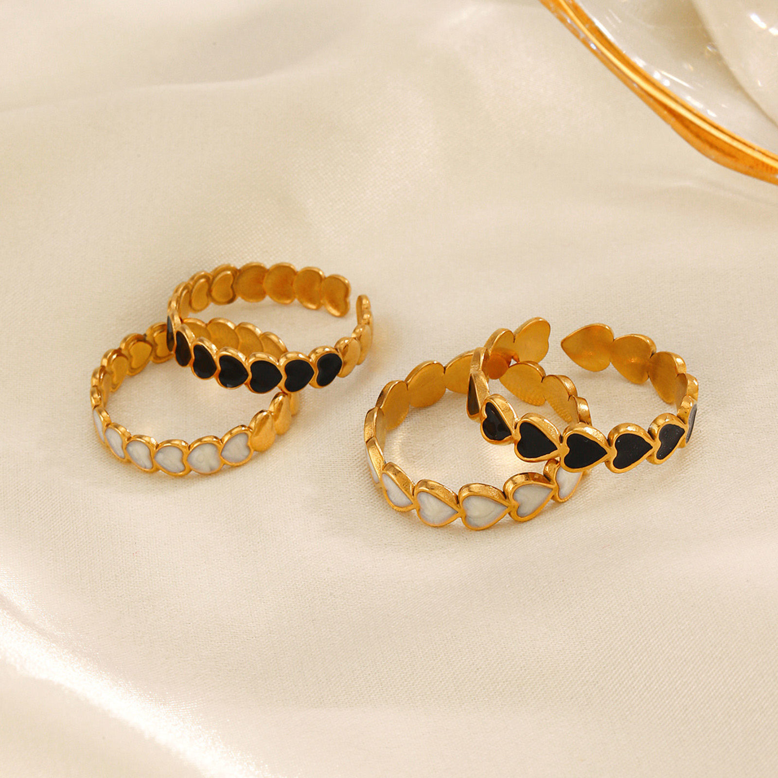 Bild von 1 Stück Vakuumbeschichtung Stilvoll Ins Stil 18K Gold Plattiert Bunt 304 Edelstahl Offen Herz Emaille Ring Für Frauen Party