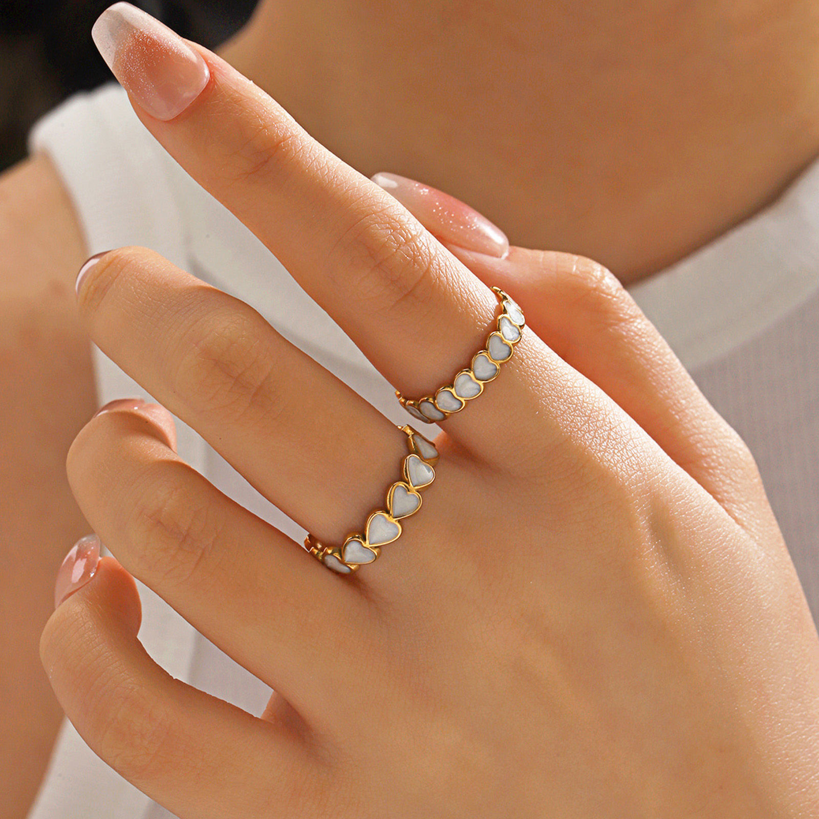 Bild von 1 Stück Vakuumbeschichtung Stilvoll Ins Stil 18K Gold Plattiert Bunt 304 Edelstahl Offen Herz Emaille Ring Für Frauen Party