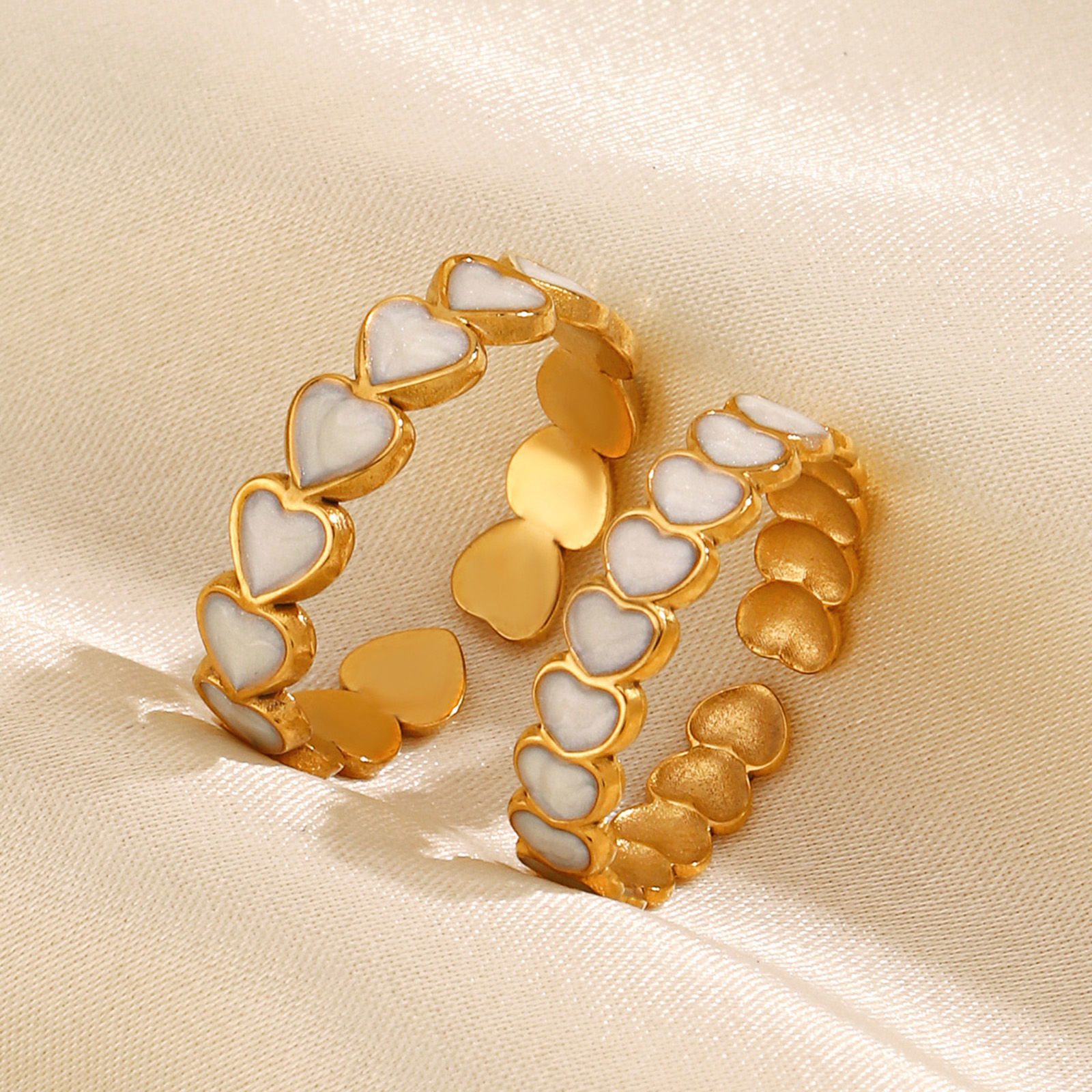 Bild von 1 Stück Vakuumbeschichtung Stilvoll Ins Stil 18K Gold Plattiert Bunt 304 Edelstahl Offen Herz Emaille Ring Für Frauen Party