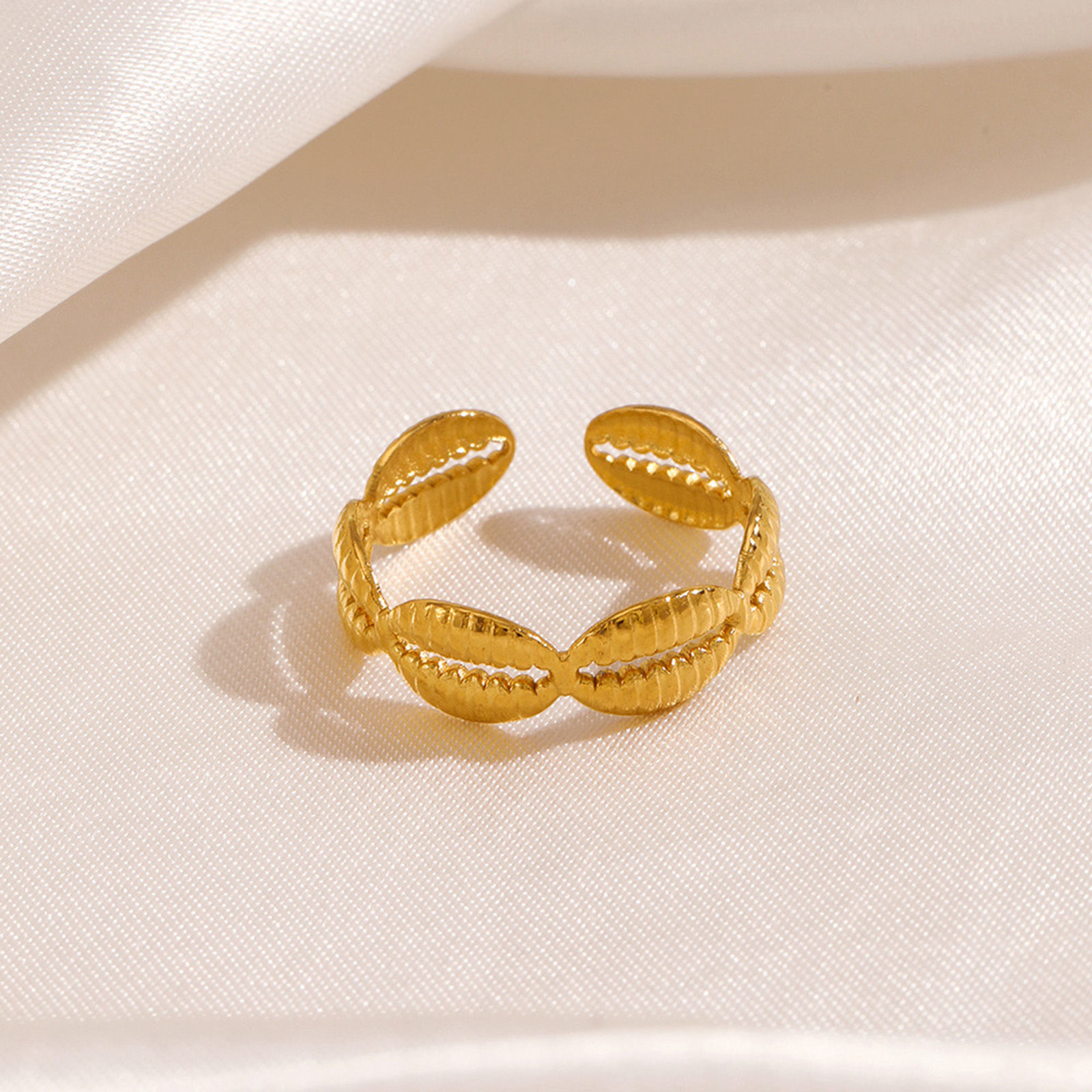 Bild von 1 Stück Vakuumbeschichtung 304 Edelstahl Ozean Schmuck Offen Verstellbar Ring Vergoldet Muschel