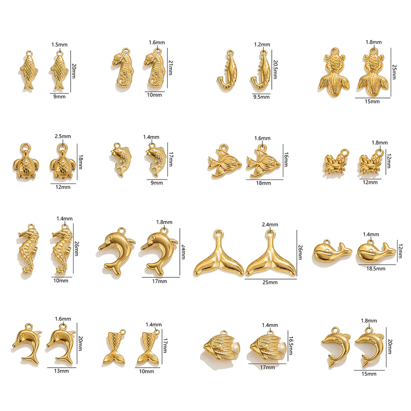 Bild von 2 Stück Vakuumbeschichtung 304 Edelstahl Ozean Schmuck Charms Seepferdchen 18K Gold Plattiert Delphin