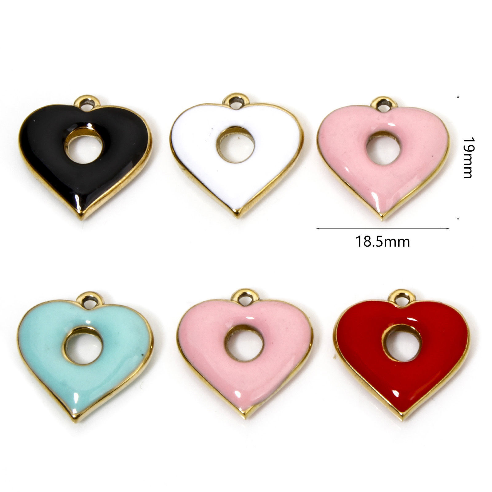 Picture of Vacuum Plating 304 Stainless Steel Valentine's Day Charms Gold Plated Multicolor Heart Circle Ring Enamel