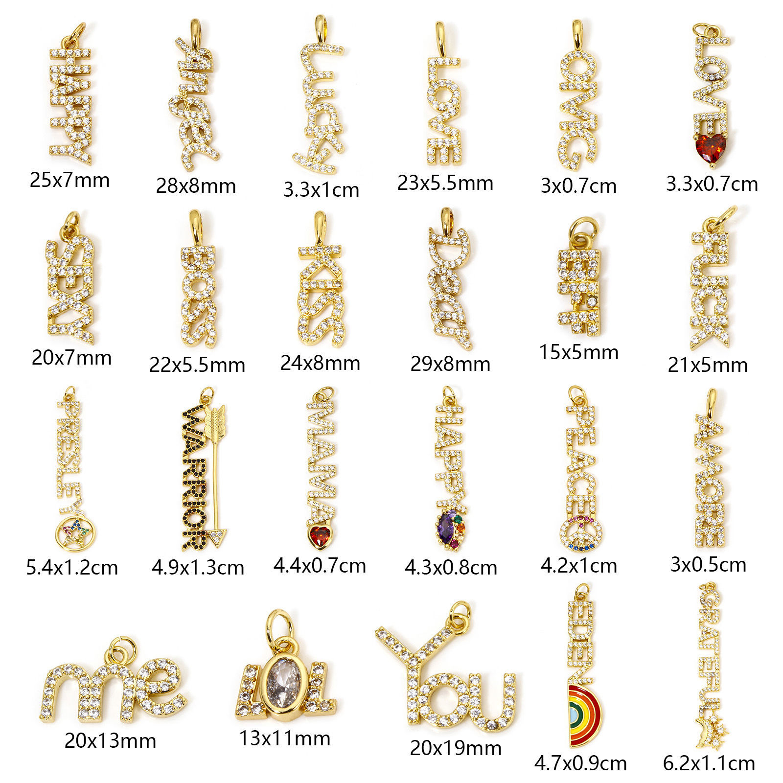 Изображение 1 ШТ Экологичный Латунь Подвески Слова 18K настоящее золото с покрытием Бижутерия усыпанная мелким фианит Прозрачный Искусственный Циркон