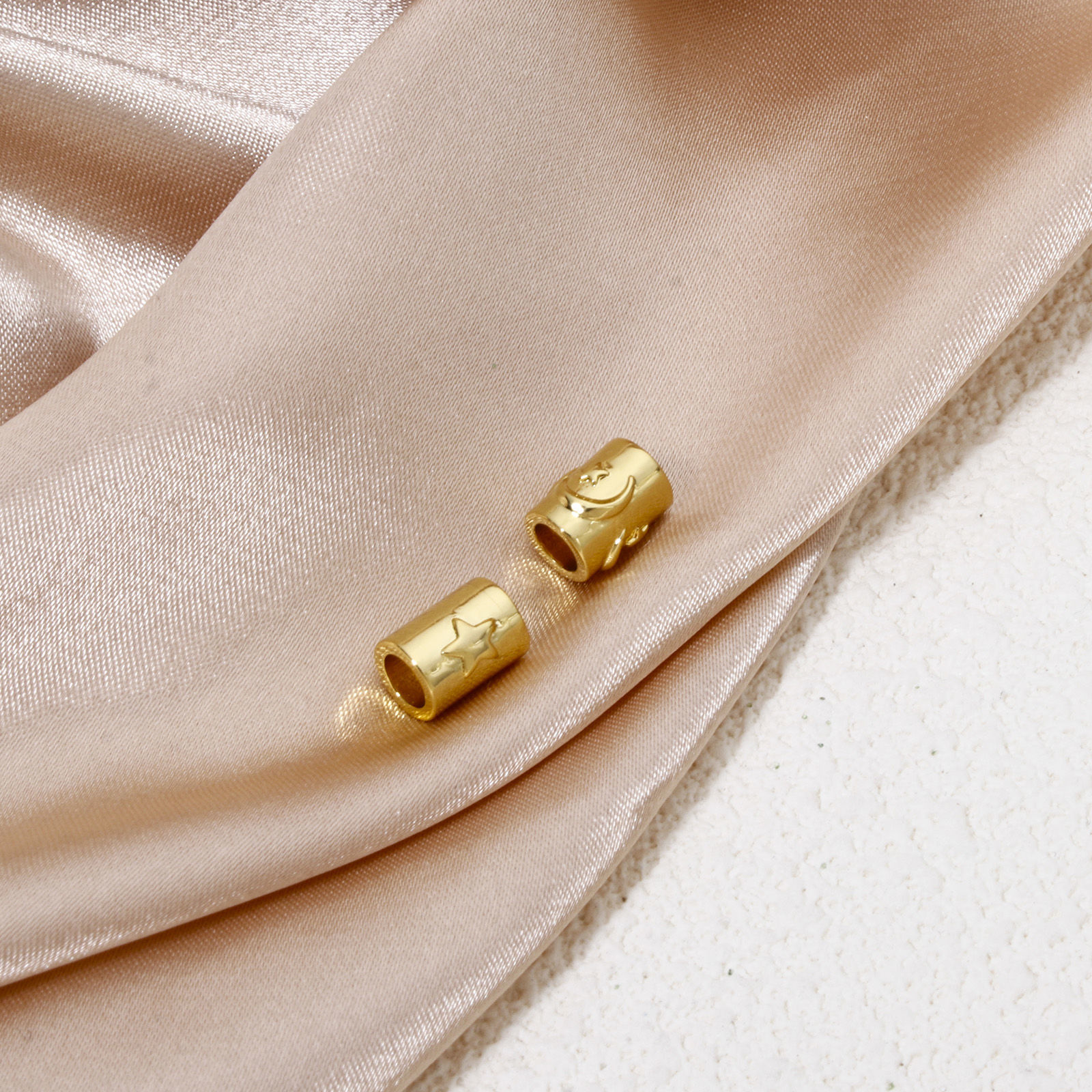 Picture of Eco-friendly Brass Galaxy Beads For DIY Jewelry Making 18K Real Gold Plated Cylinder Star