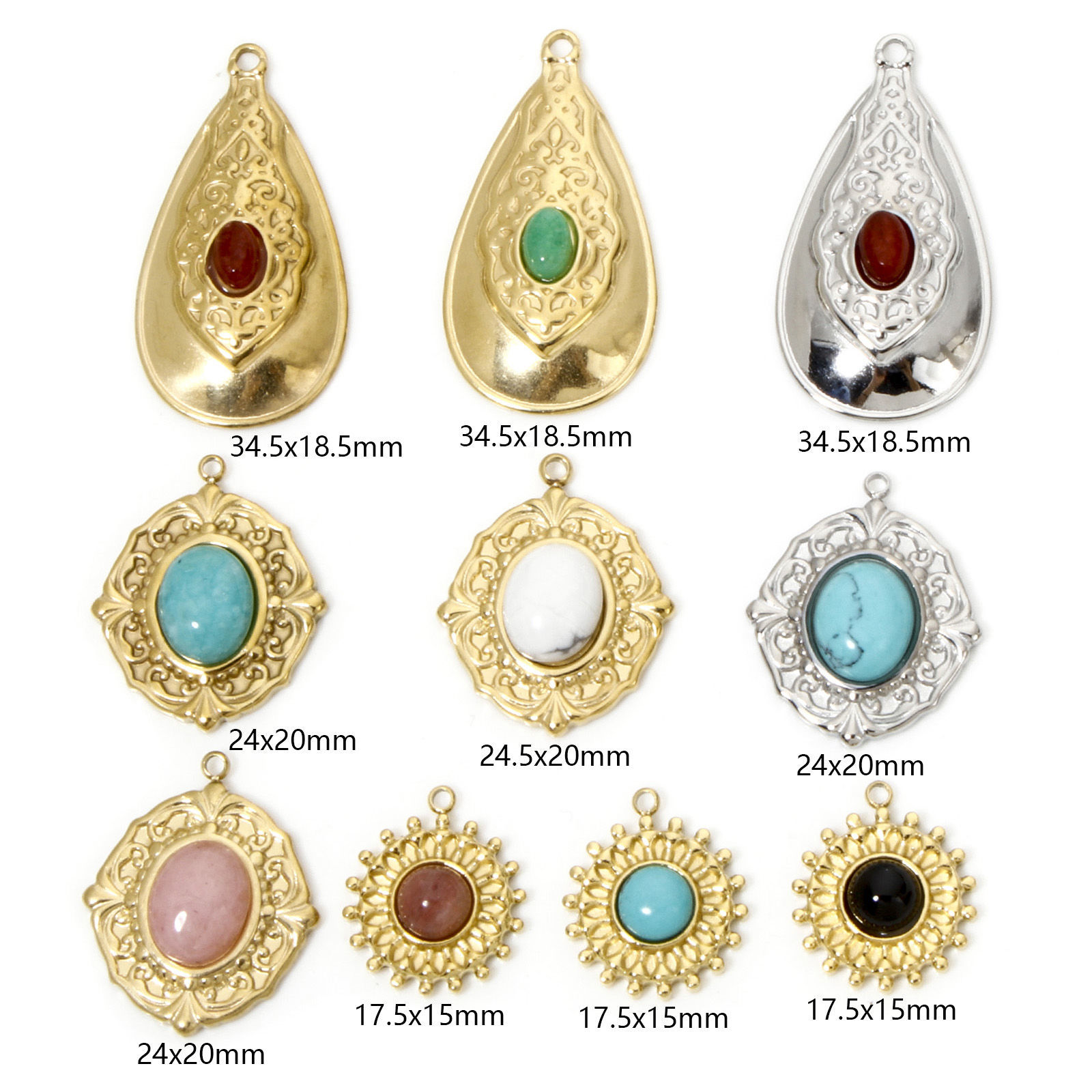 Picture of Eco-friendly Vacuum Plating 304 Stainless Steel & Stone Boho Chic Bohemia Charms Multicolor Multicolor Oval Carved Pattern