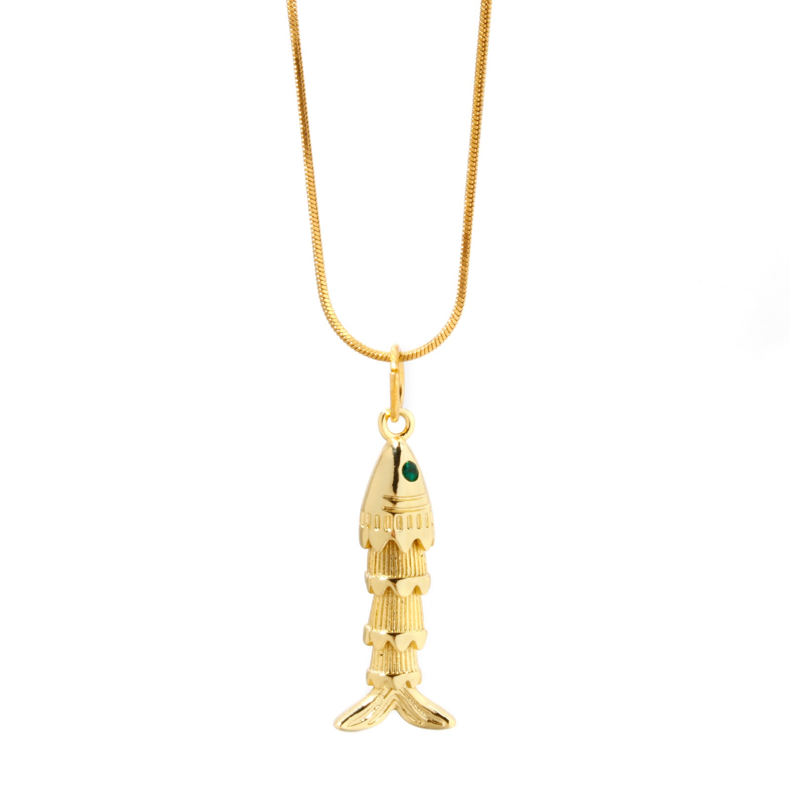 Image de 1 Pièce Pendentifs Bijoux d'Océan en Laiton Poisson Plaqué Or Véritable Mobile à Zircone Cubique Vert