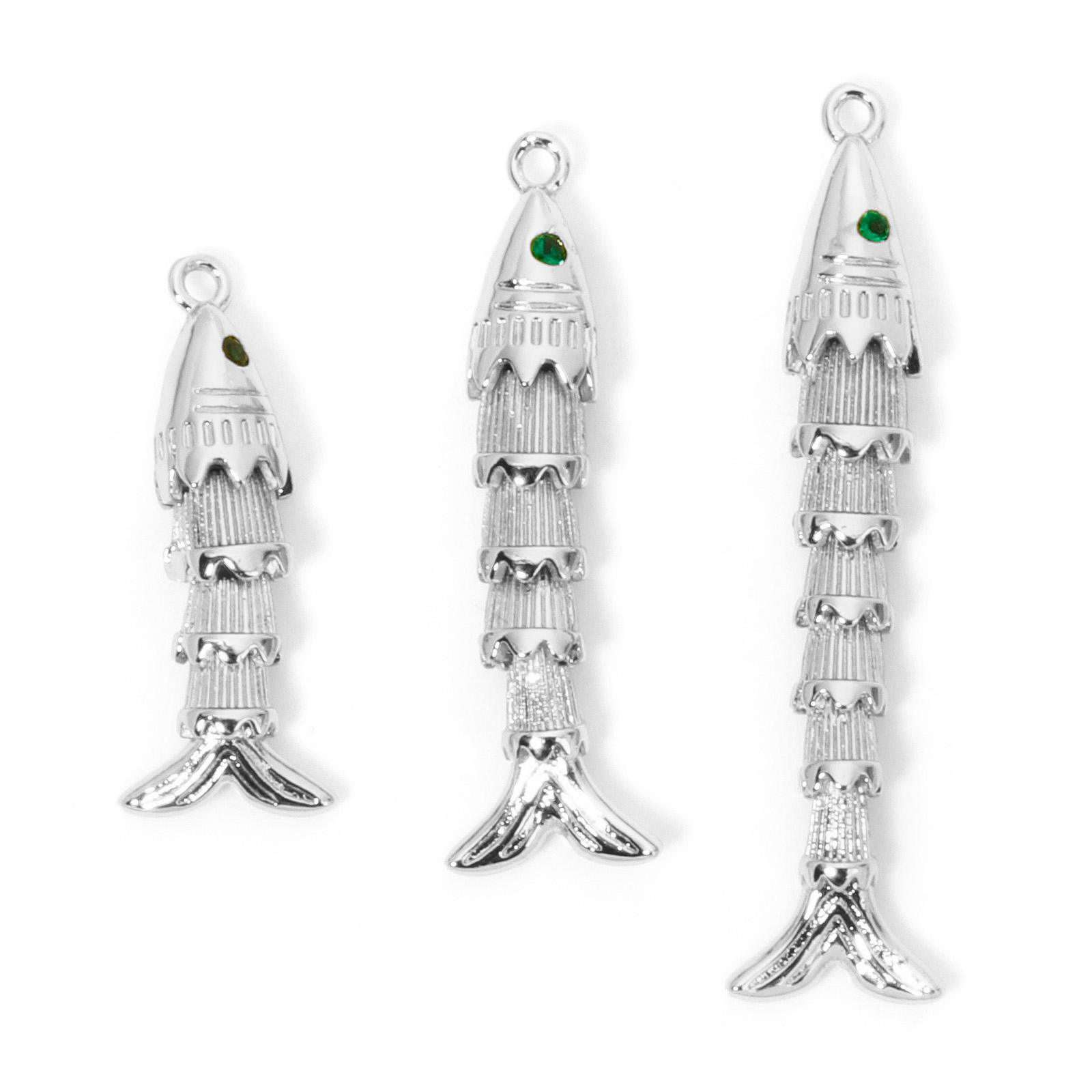 Image de 1 Pièce Pendentifs Bijoux d'Océan en Laiton Poisson Plaqué Or Véritable Mobile à Zircone Cubique Vert