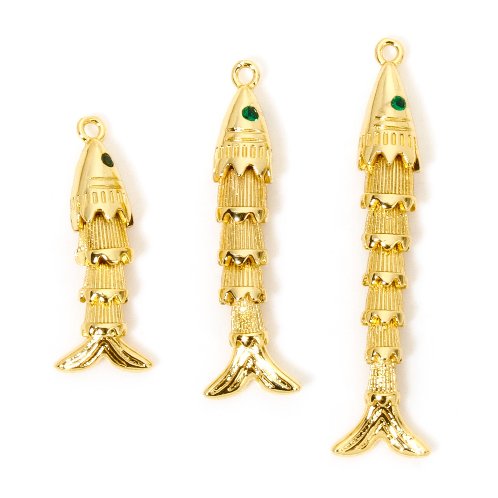 Image de 1 Pièce Pendentifs Bijoux d'Océan en Laiton Poisson Plaqué Or Véritable Mobile à Zircone Cubique Vert