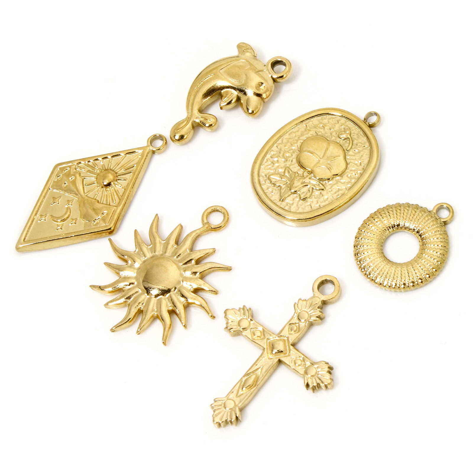 Picture of Vacuum Plating 304 Stainless Steel Simple Charms Gold Plated Circle Ring Stripe