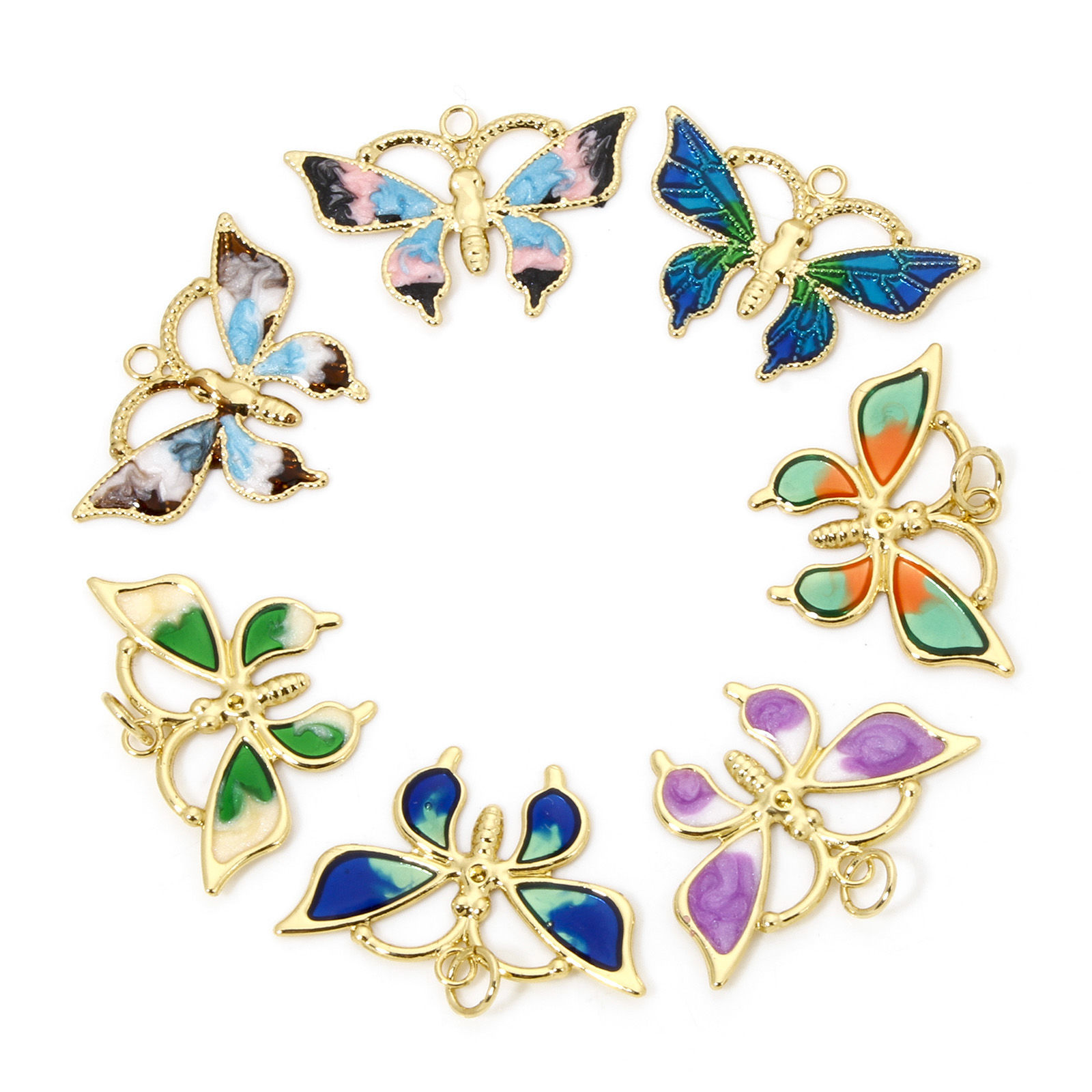 Picture of Eco-friendly Brass Insect Charms 18K Real Gold Plated Multicolor Butterfly Animal Enamel