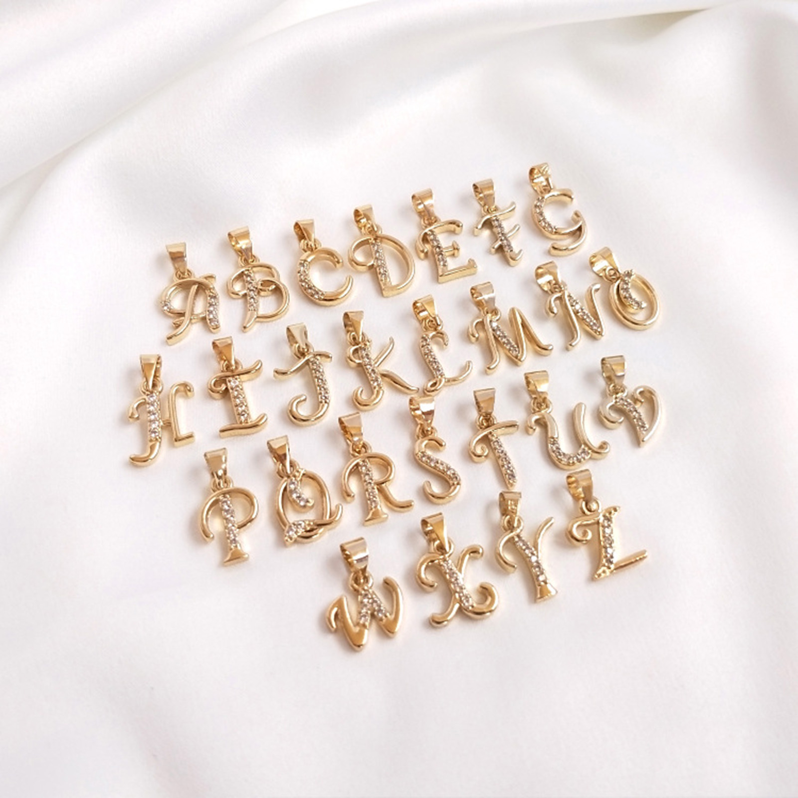 Bild von 1 Stück Umweltfreundlich Messing Charm-Anhänger 14K Echtgold plattiert Großbuchstaben Micro Pave Klar Zirkonia