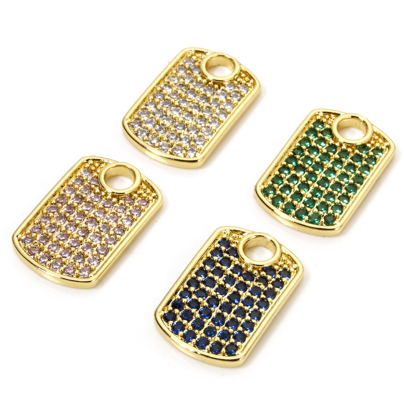 Bild von 1 Stück Umweltfreundlich Messing Geometrisch Charms 18K Echtgold plattiert Rechteck Micro Pave 18mm x 12mm