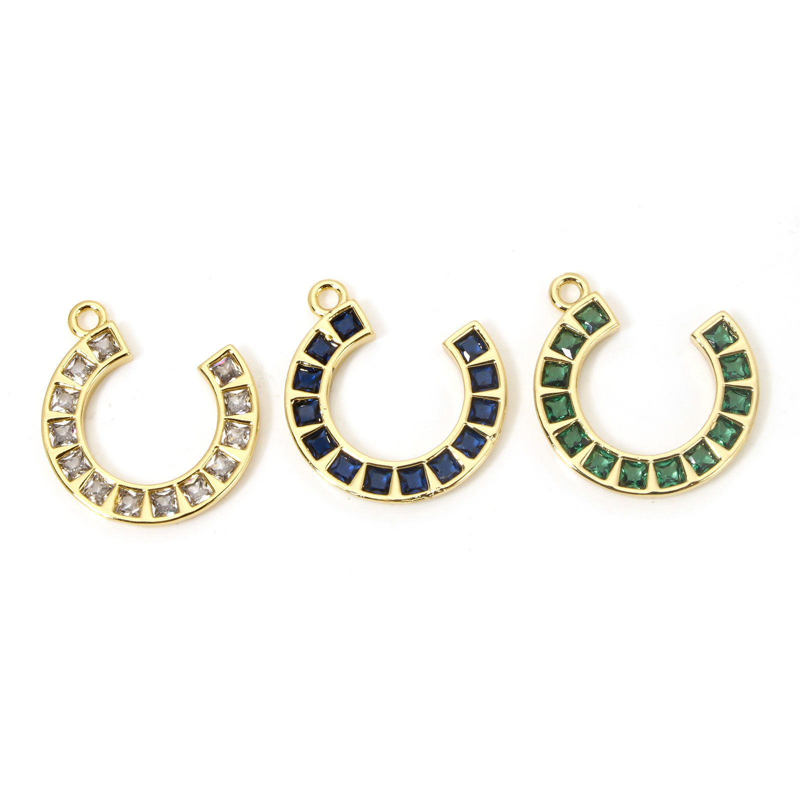 Bild von 1 Stück Umweltfreundlich Messing West-Cowboy Charms 18K Echtgold plattiert Hufeisen Micro Pave 20mm x 20mm
