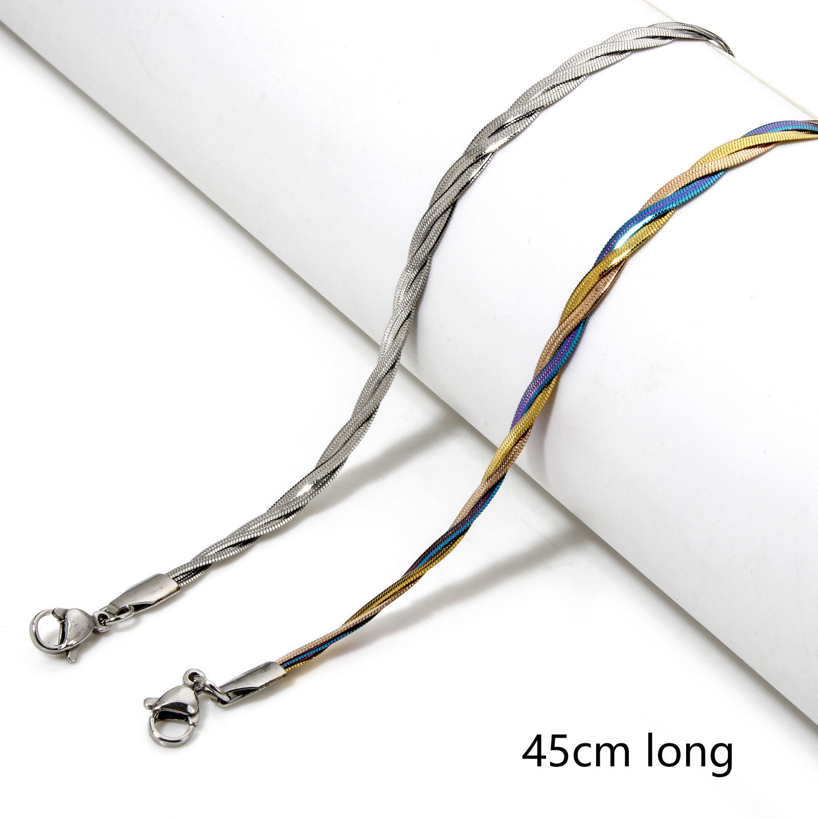 Picture of Vacuum Plating 304 Stainless Steel Weave Braided Snake Chain Necklace For DIY Jewelry Making Multicolor 45cm(17.7") long, Chain Size: 4mm