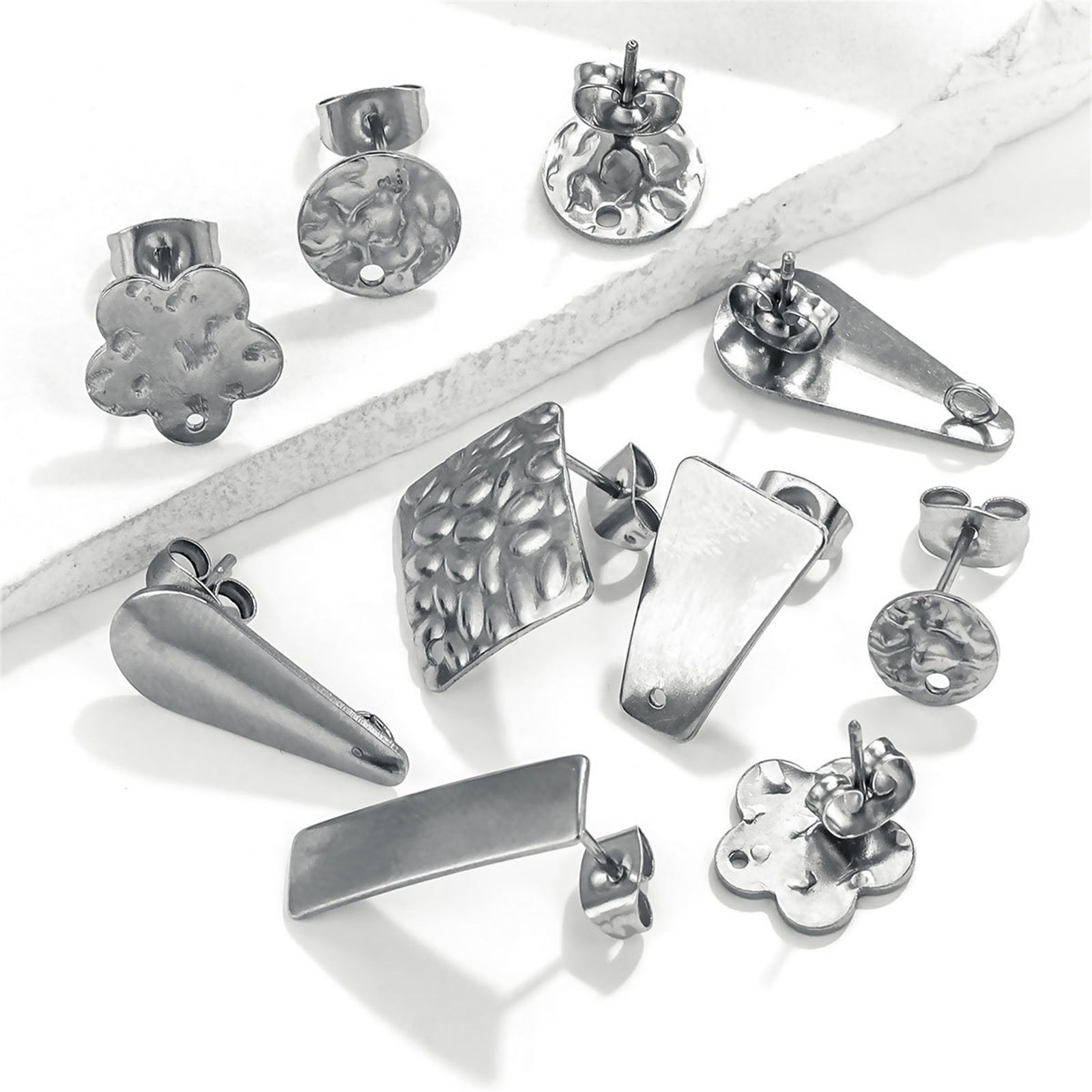 Picture of 304 Stainless Steel Ear Post Stud Earring With Loop Connector Accessories Geometric Silver Tone Post/ Wire Size: (20 gauge)