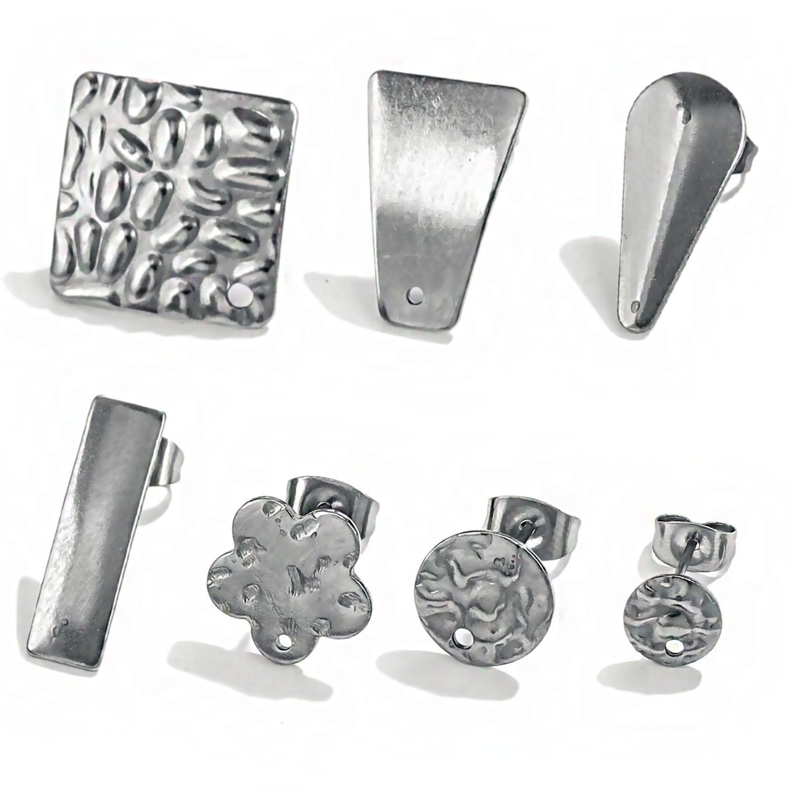 Picture of 304 Stainless Steel Ear Post Stud Earring With Loop Connector Accessories Geometric Silver Tone Post/ Wire Size: (20 gauge)
