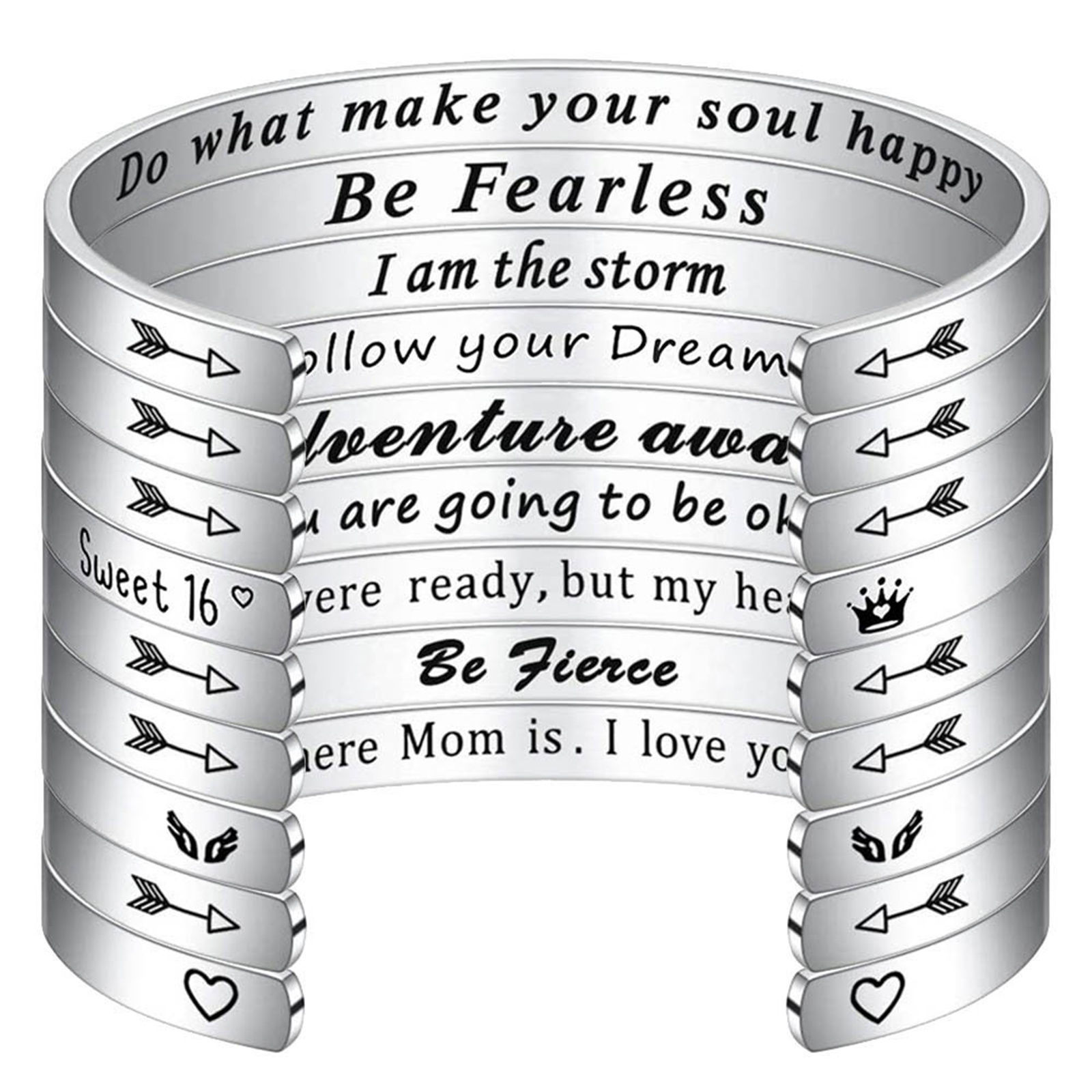 Picture of 304 Stainless Steel Positive Quotes Energy Open Cuff Bangles Bracelets Silver Tone English Vocabulary 7cm x 5cm