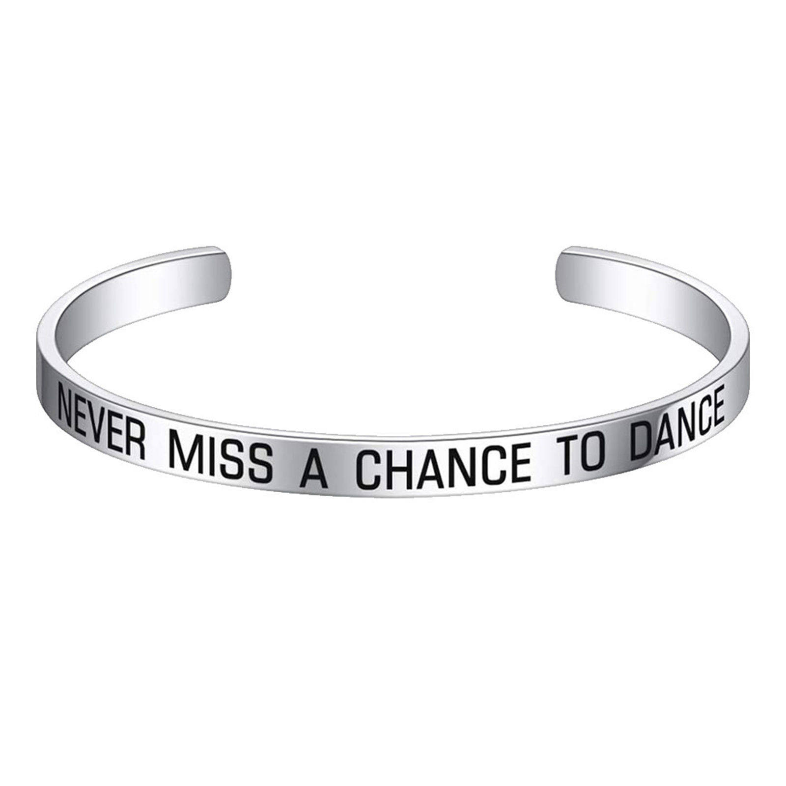 Picture of 304 Stainless Steel Positive Quotes Energy Open Cuff Bangles Bracelets Silver Tone English Vocabulary 7cm x 5cm