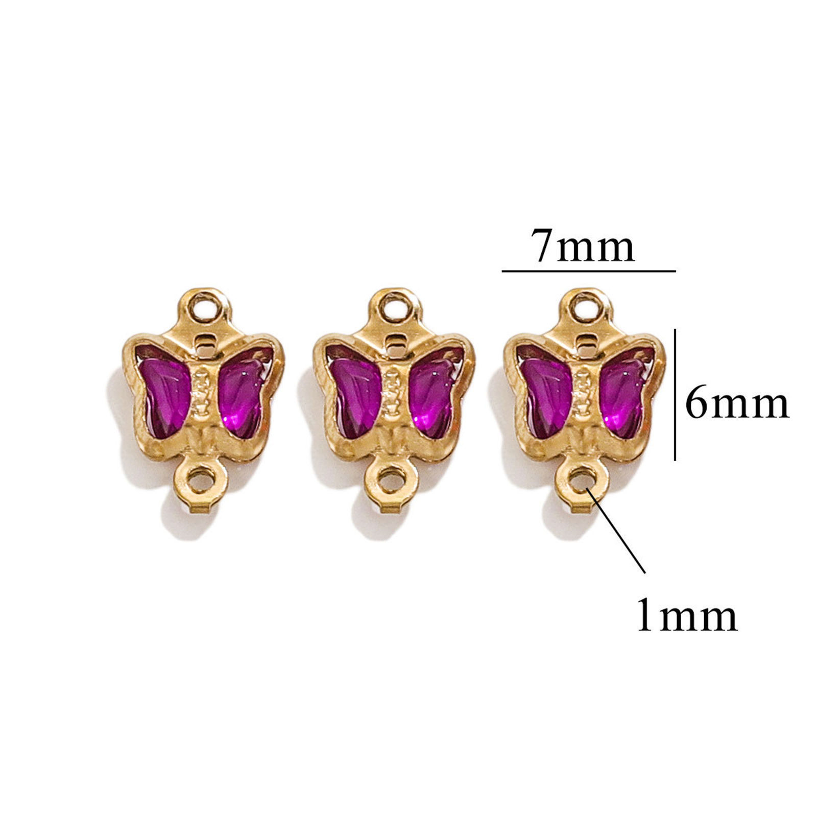 20 個 304ステンレス鋼+ガラス コネクター ペンダント チャーム 蝶 7mm x 6mm、 の画像